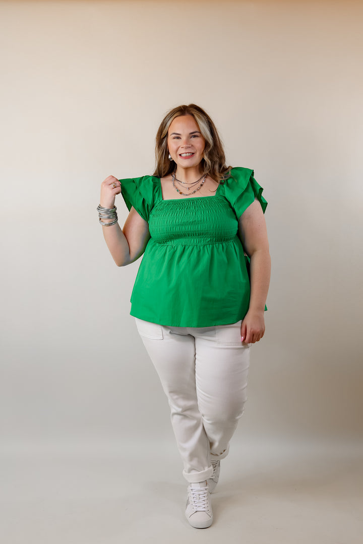 Celebrate Good Times Smocked Babydoll Top in Green - Giddy Up Glamour Boutique