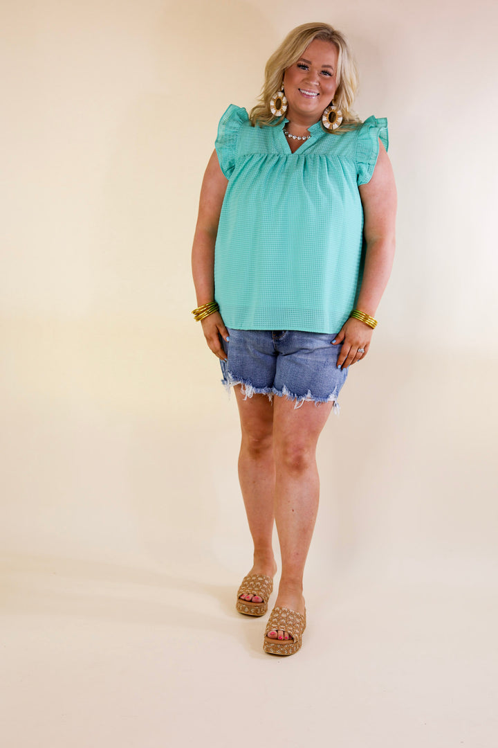 Last Chance Size 1XL | Perfectly Fabulous Ruffle Cap Sleeve Top in Mint Green