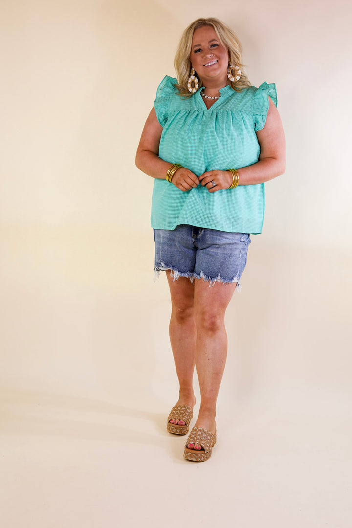 Last Chance Size 1XL | Perfectly Fabulous Ruffle Cap Sleeve Top in Mint Green