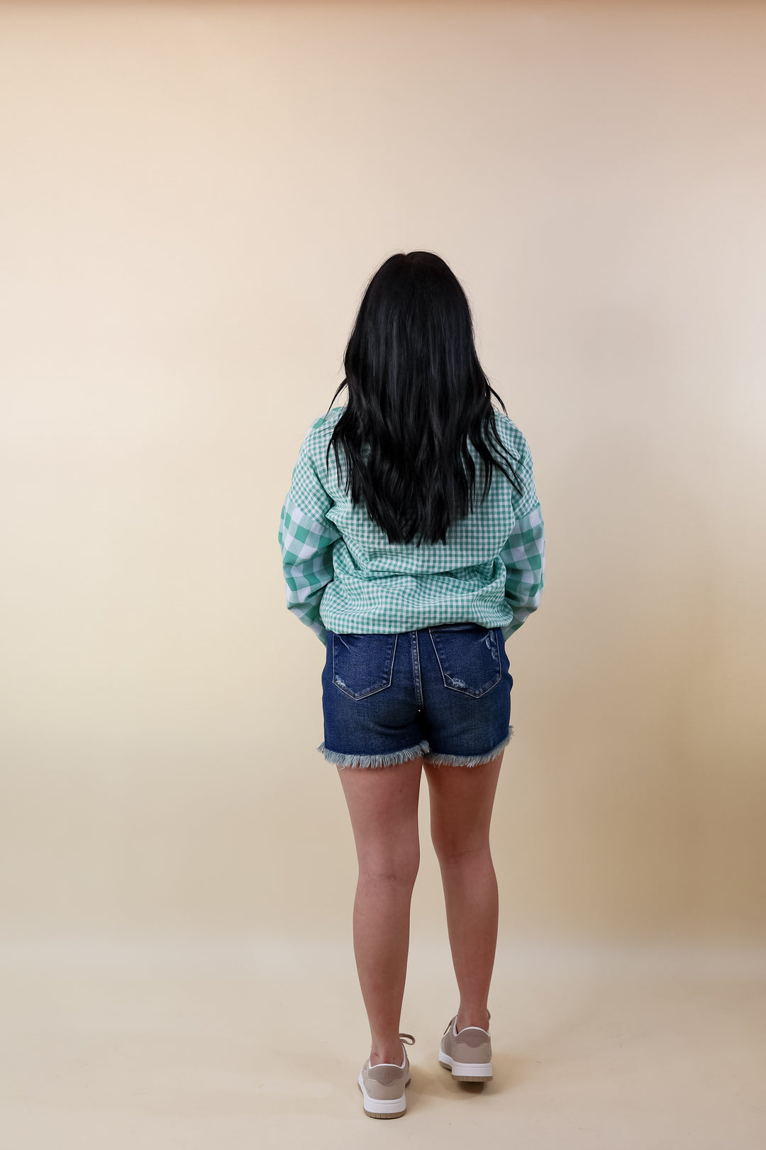 Waiting For You Mix Plaid Button Up Top in Green - Giddy Up Glamour Boutique