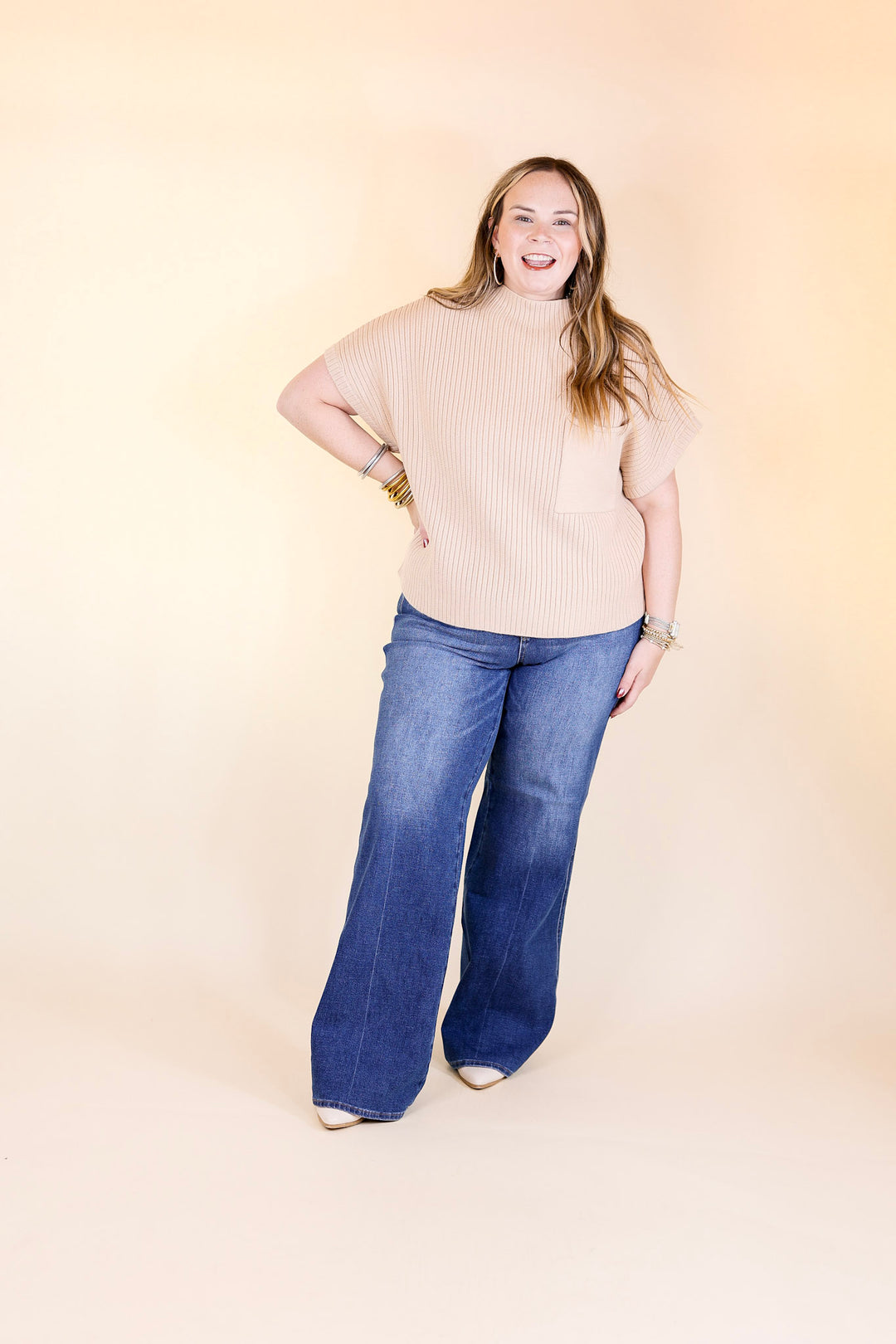 City Sights Cap Sleeve Sweater Top in Bone Cream