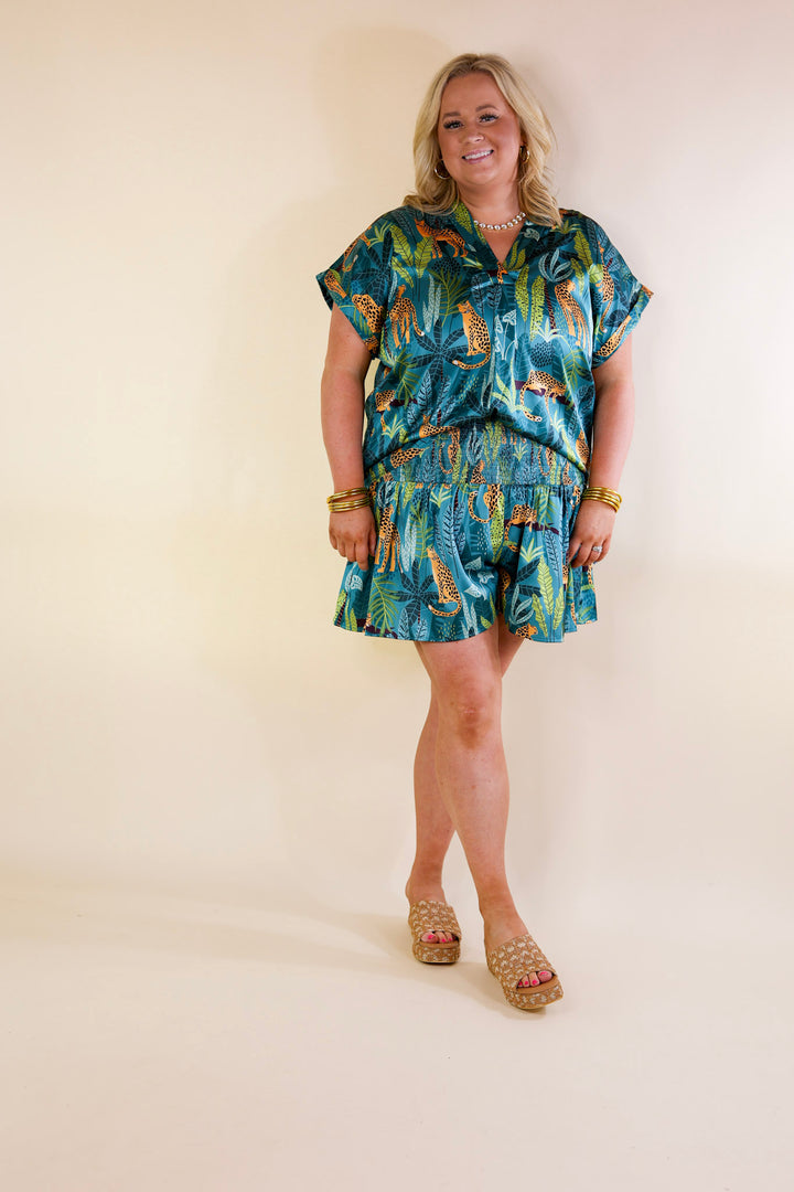 Center of Attention Jungle Print Top in Teal Blue