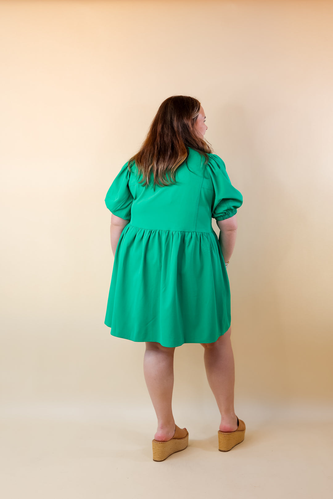 Adventures Ahead Button Up Babydoll Dress in Green - Giddy Up Glamour Boutique