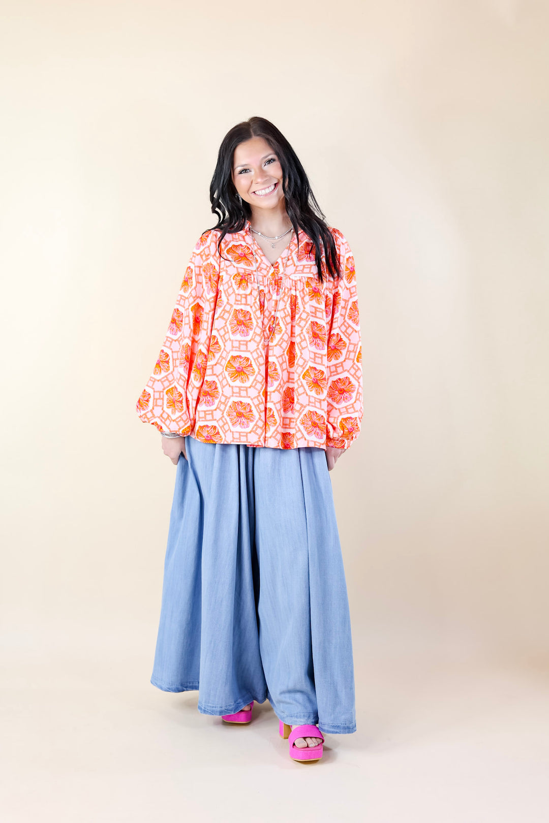 Emily McCarthy | Palazzo Pant in Denim - Giddy Up Glamour Boutique