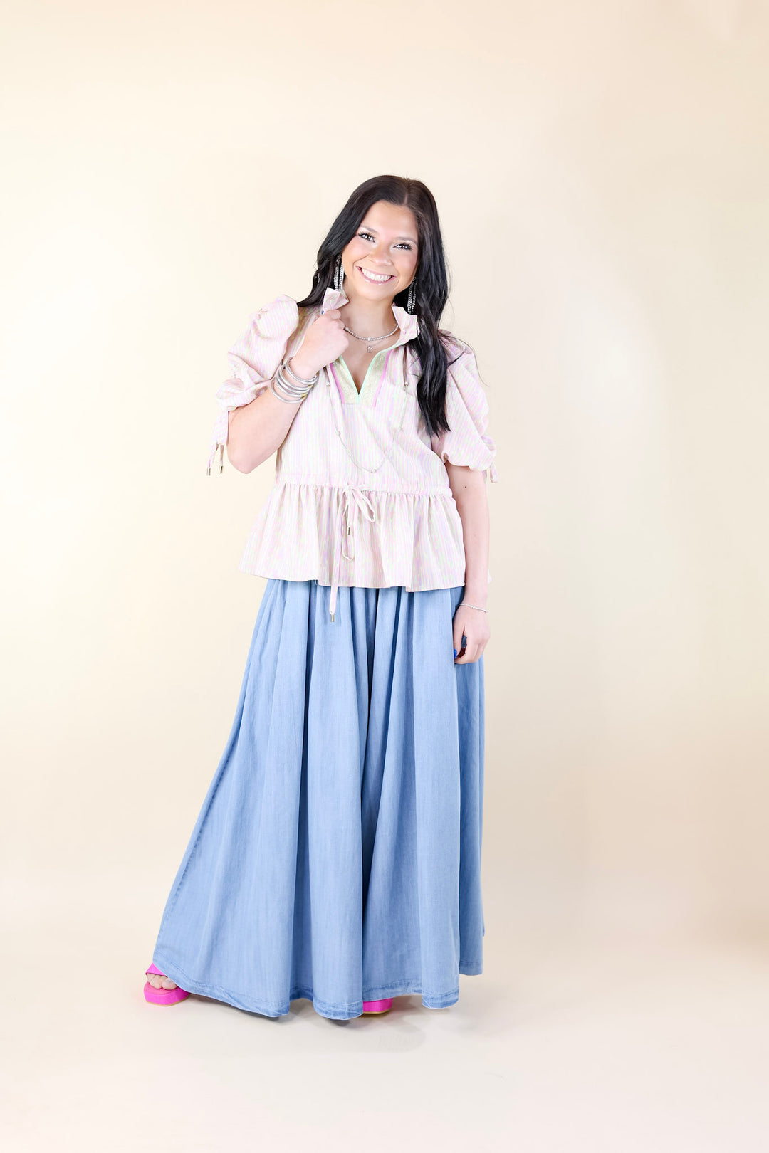 Emily McCarthy | Posey Top in Highlighter Stripe Pink - Giddy Up Glamour Boutique