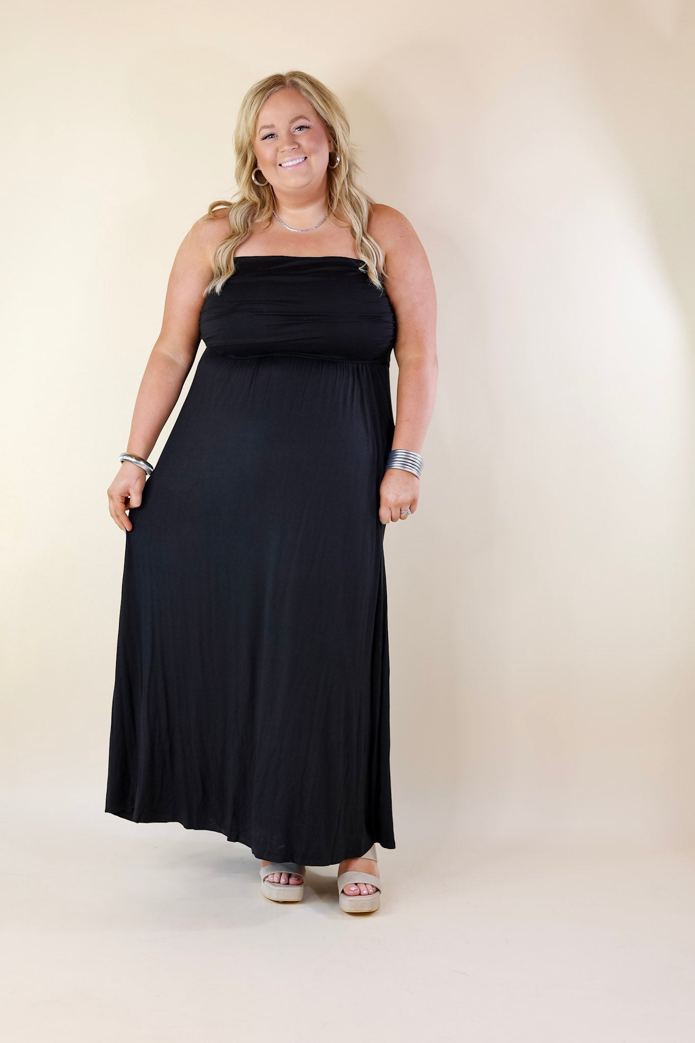 Oh, Snap Strapless Maxi Dress in Black - Giddy Up Glamour Boutique