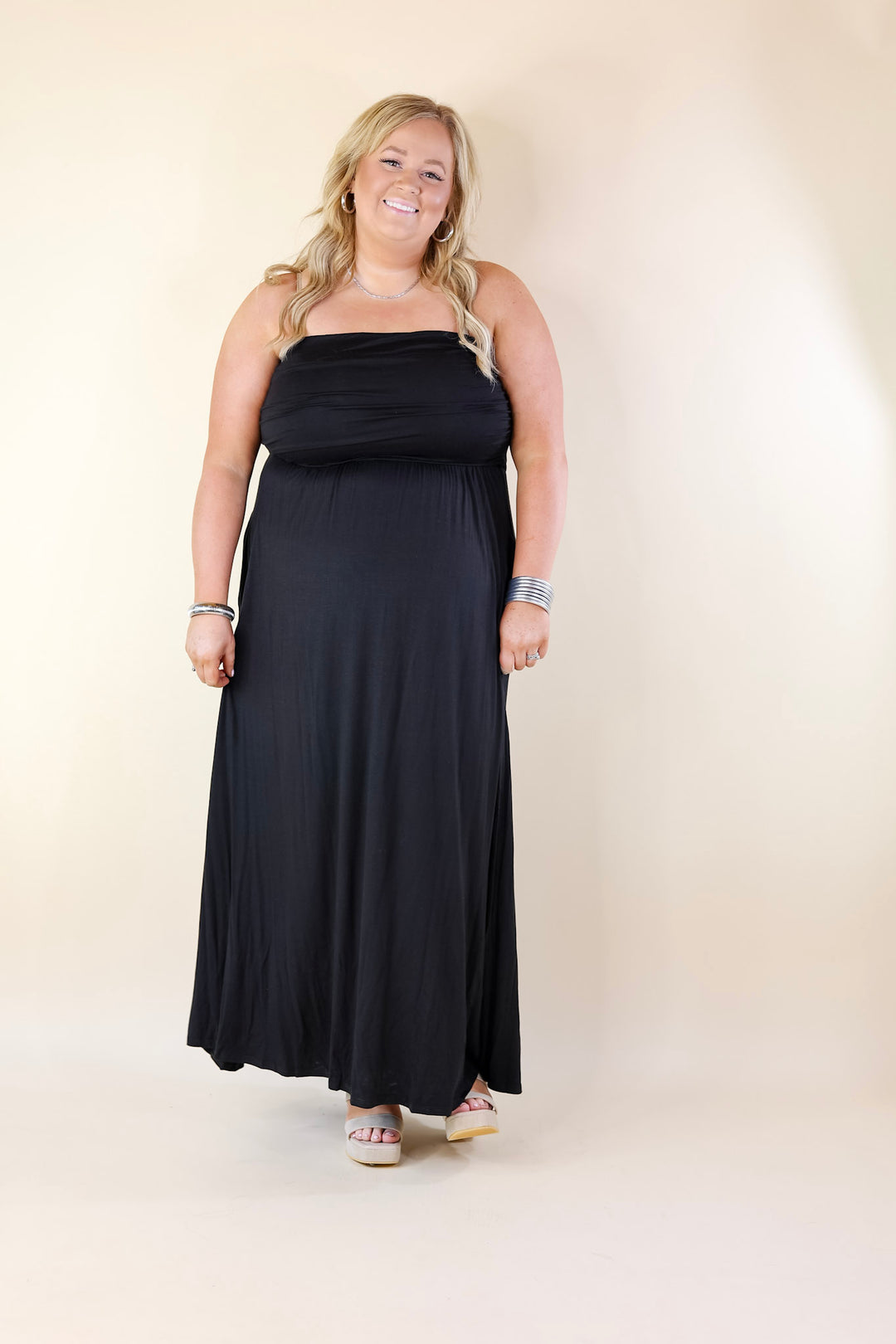 Oh, Snap Strapless Maxi Dress in Black - Giddy Up Glamour Boutique