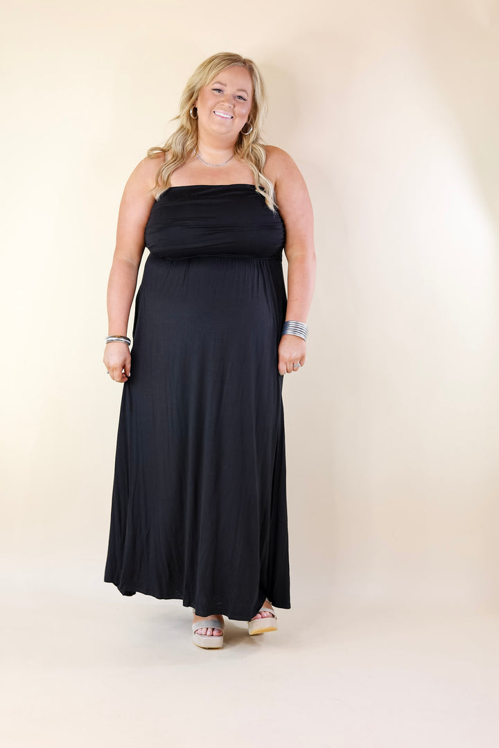 Oh, Snap Strapless Maxi Dress in Black - Giddy Up Glamour Boutique