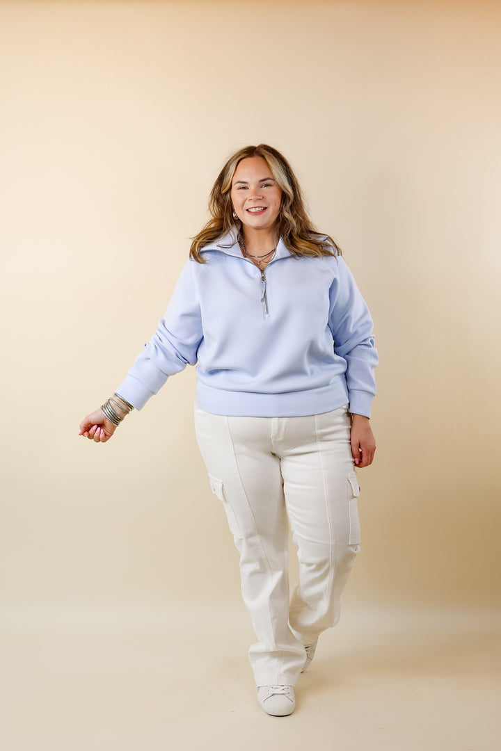 SPANX | AirEssentials Half Zip Sweatshirt in Oxford (Sky Blue) - Giddy Up Glamour Boutique