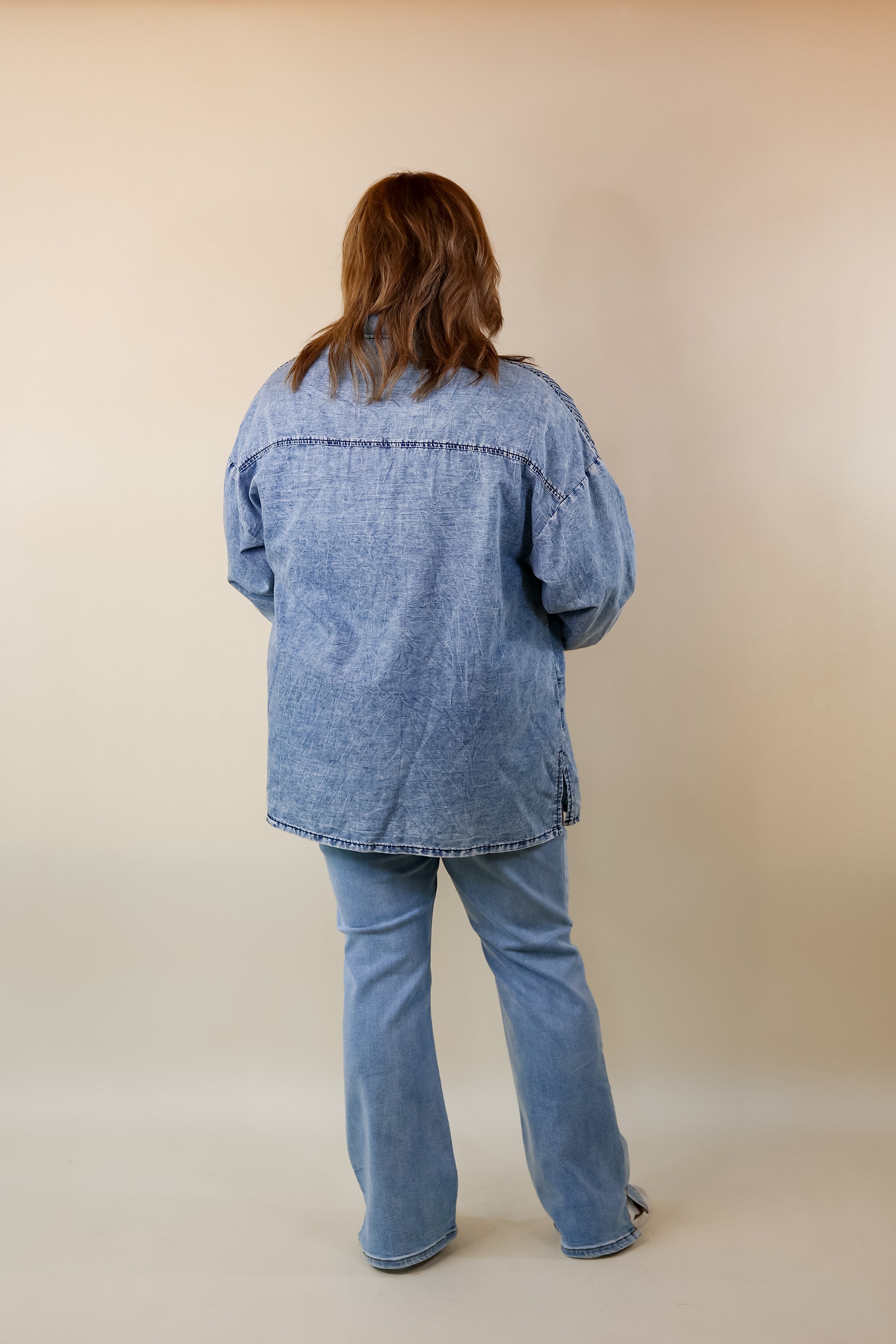 Dawn Of Time Pleated Button Up Denim Top - Giddy Up Glamour Boutique