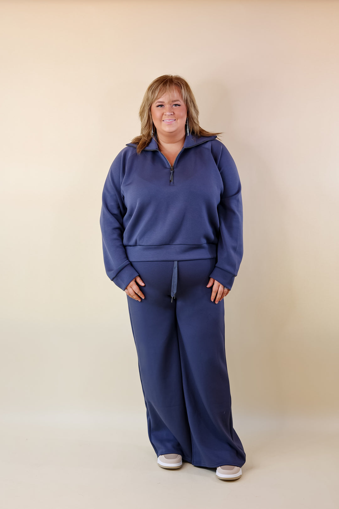SPANX | AirEssentials Wide Leg Sweatpants in Dark Storm (Heather Navy) - Giddy Up Glamour Boutique