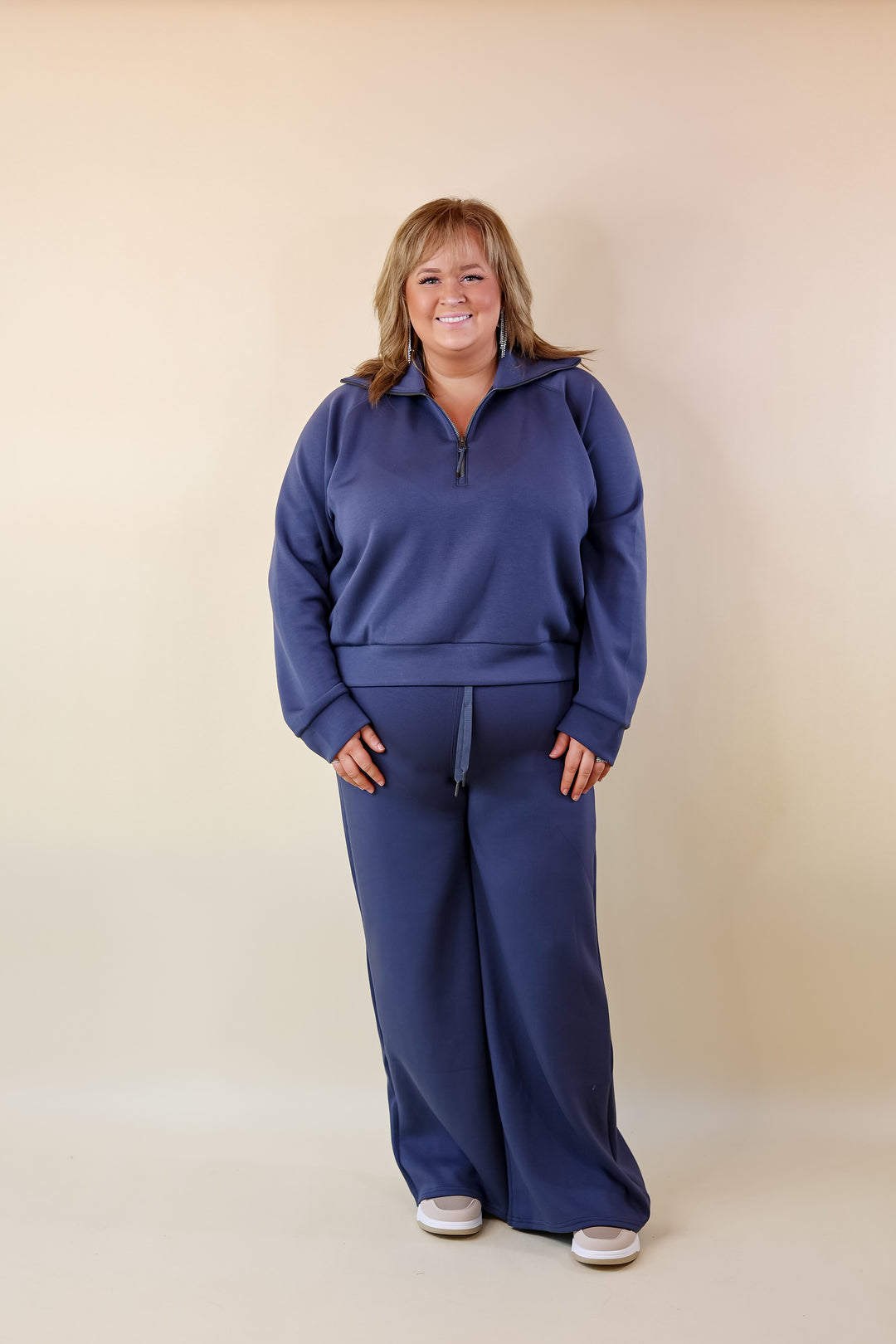 SPANX | AirEssentials Half Zip Sweatshirt in Dark Storm (Heather Navy) - Giddy Up Glamour Boutique