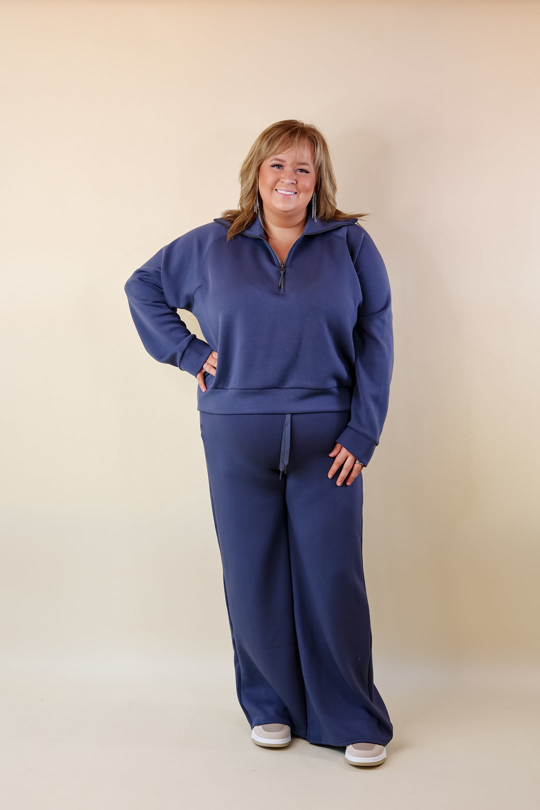 SPANX | AirEssentials Wide Leg Sweatpants in Dark Storm (Heather Navy) - Giddy Up Glamour Boutique