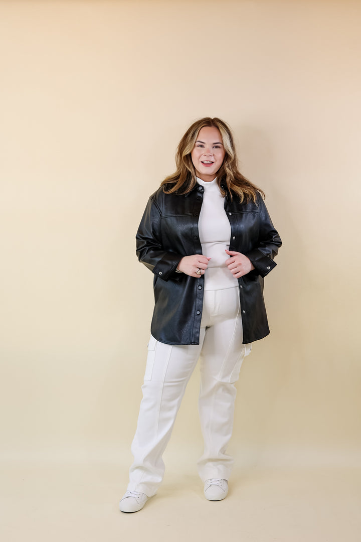 SPANX | Leather-Like Long Sleeve Oversized Shacket in Black LP - Giddy Up Glamour Boutique