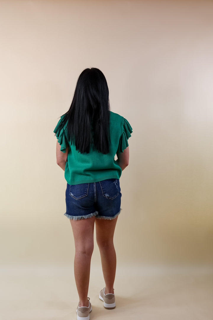 Talk This Way Cheetah Print Sweater with Ruffle Cap Sleeves in Green - Giddy Up Glamour Boutique