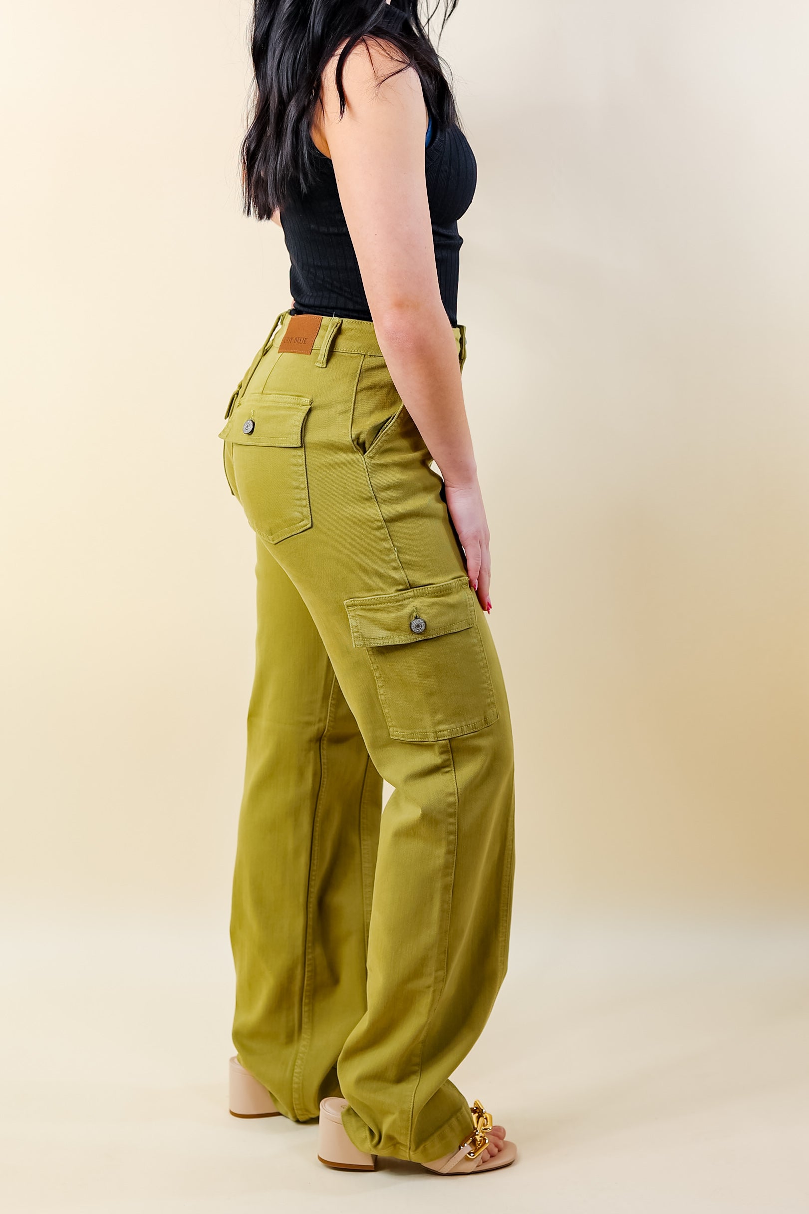 Judy Blue | Chic Efforts Cargo Straight Leg Jeans in Matcha Green - Giddy Up Glamour Boutique