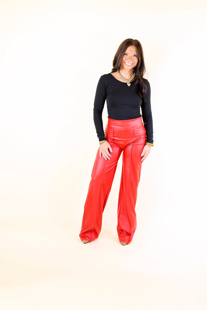 Advice For You Straight Leg Faux Leather Straight Leg with Front Seam in Red