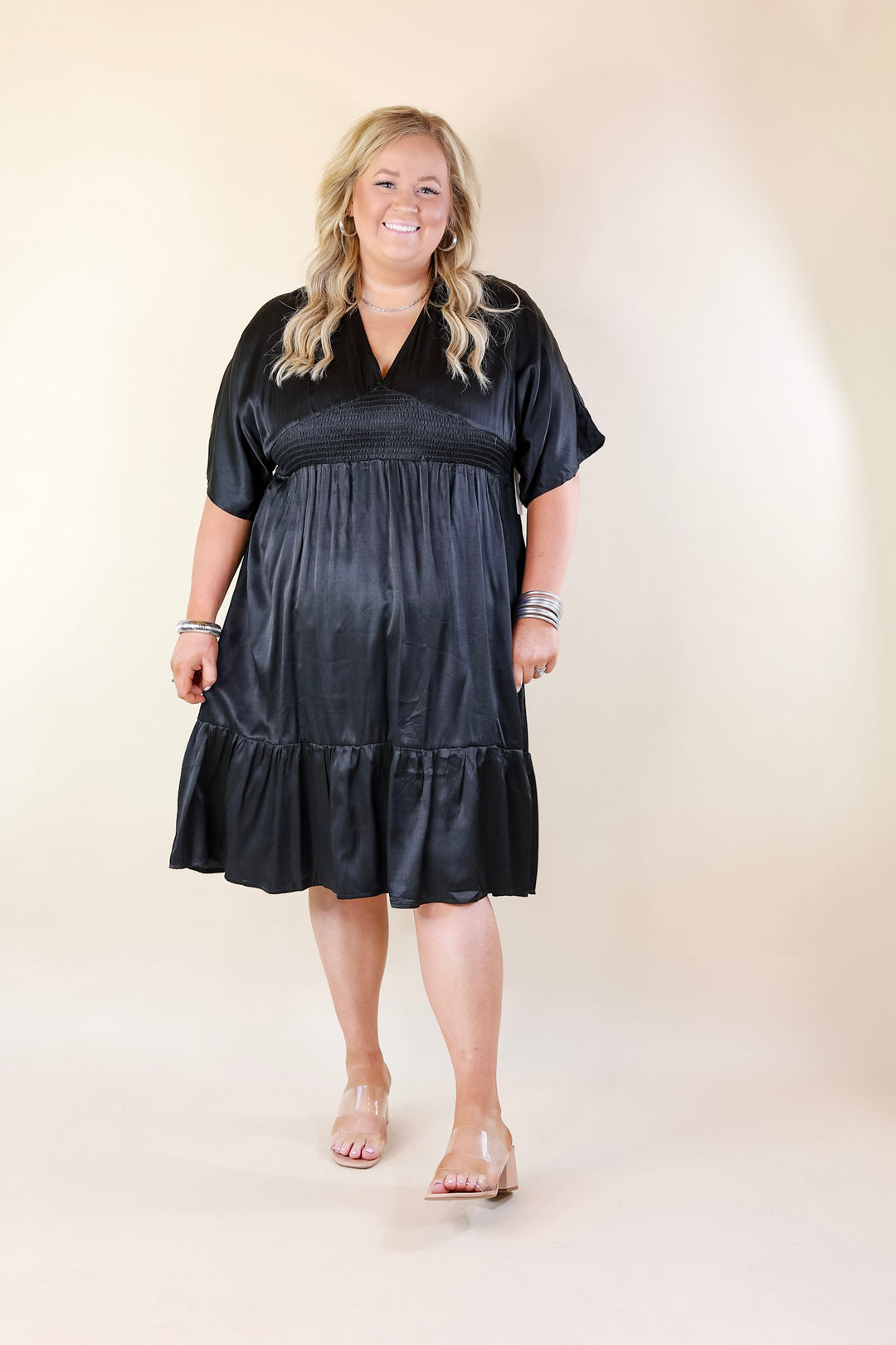 On Track V Neck Midi Dress in Black - Giddy Up Glamour Boutique