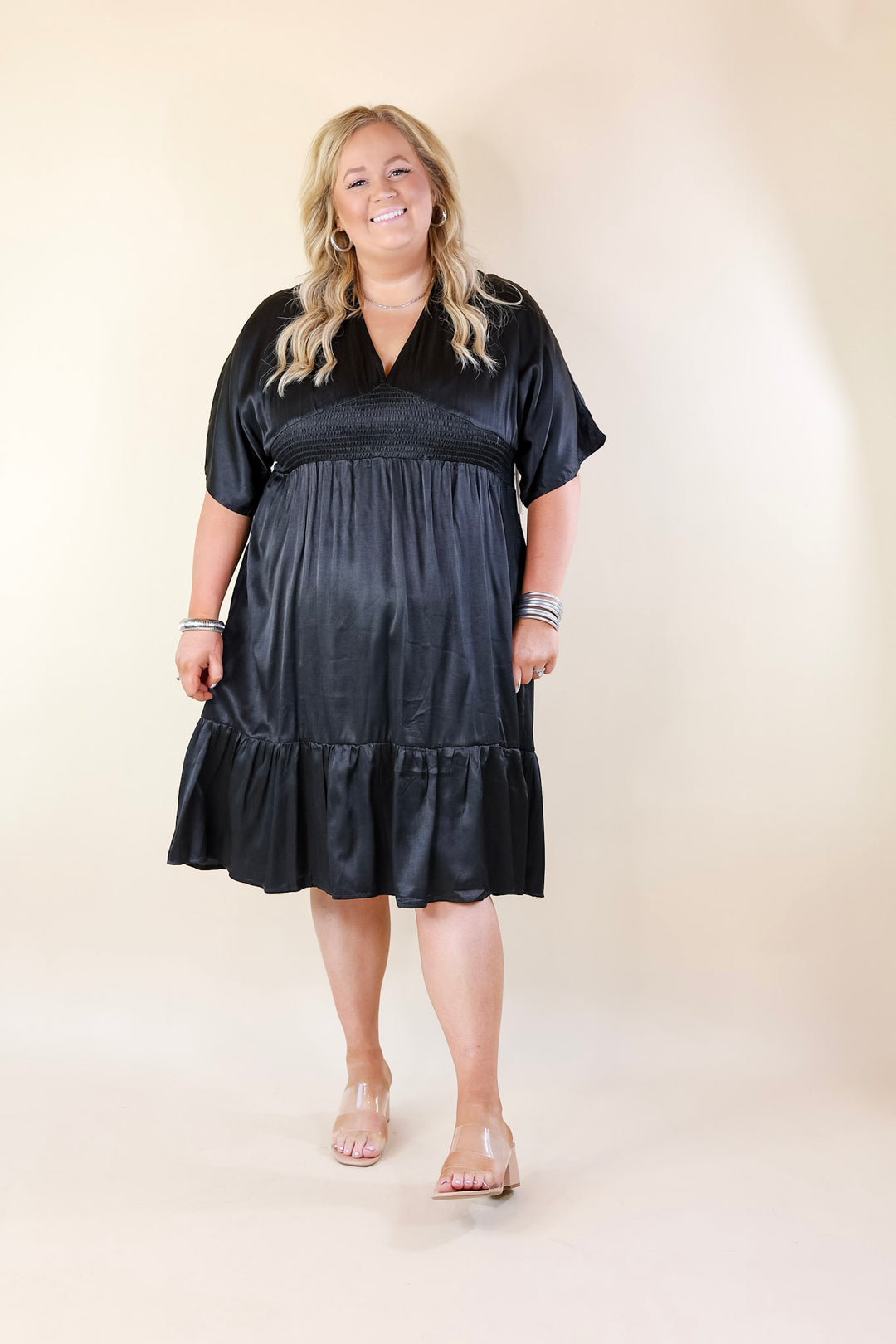 On Track V Neck Midi Dress in Black - Giddy Up Glamour Boutique