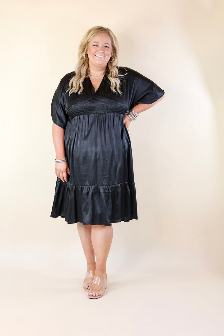 On Track V Neck Midi Dress in Black - Giddy Up Glamour Boutique