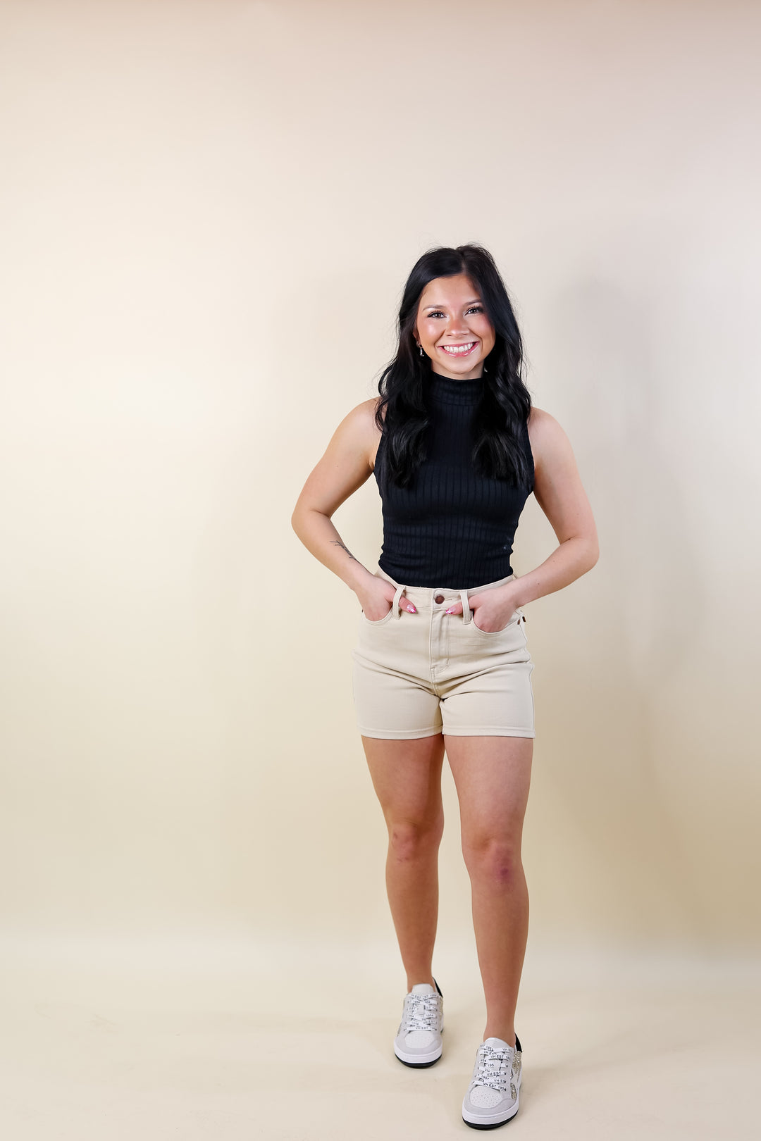 Judy Blue | Spring Serenade Garment Shorts in Bone Cream - Giddy Up Glamour Boutique