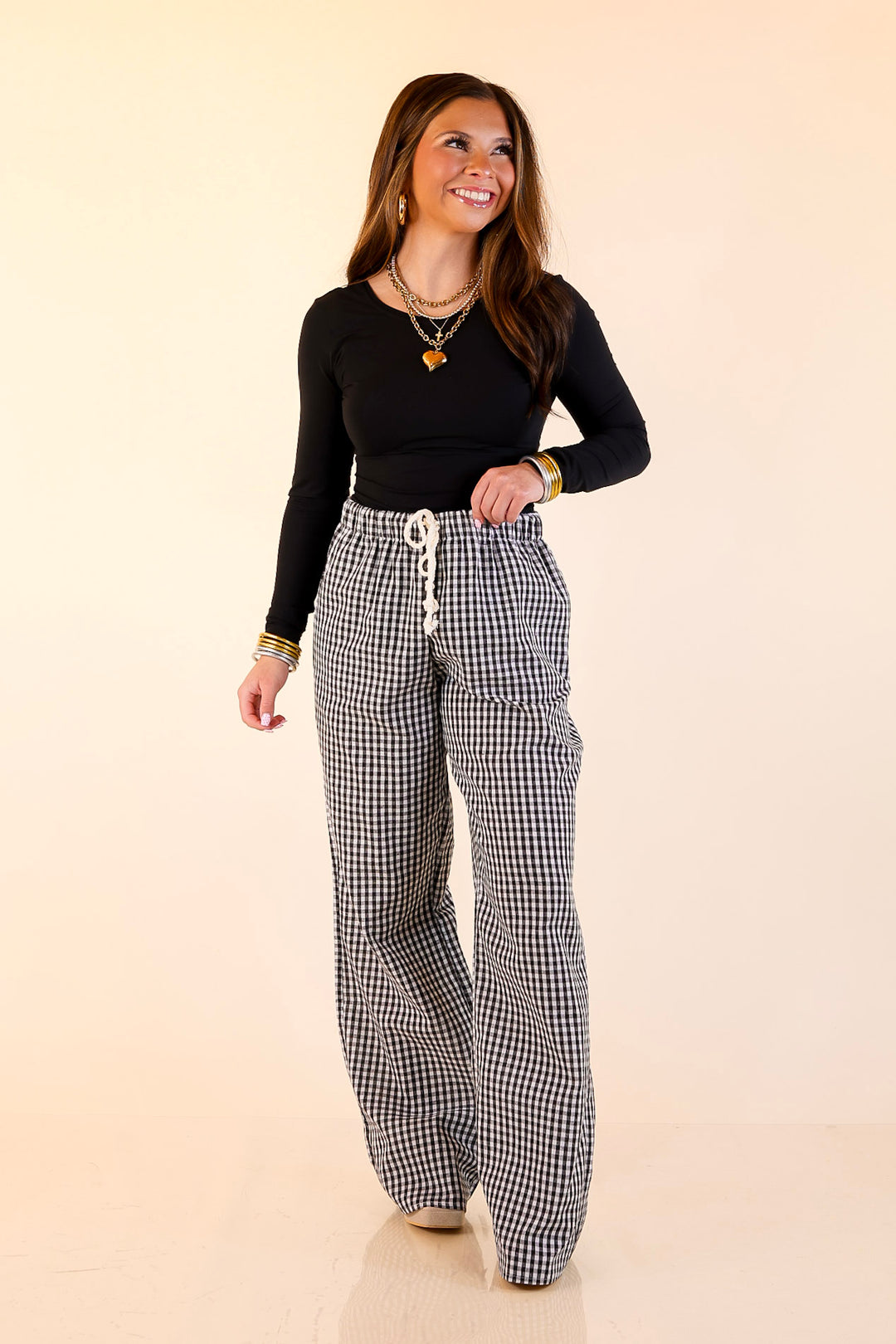 Simply Southern | Naturally Cool Gingham Checkered Print Boxer Pants in Black