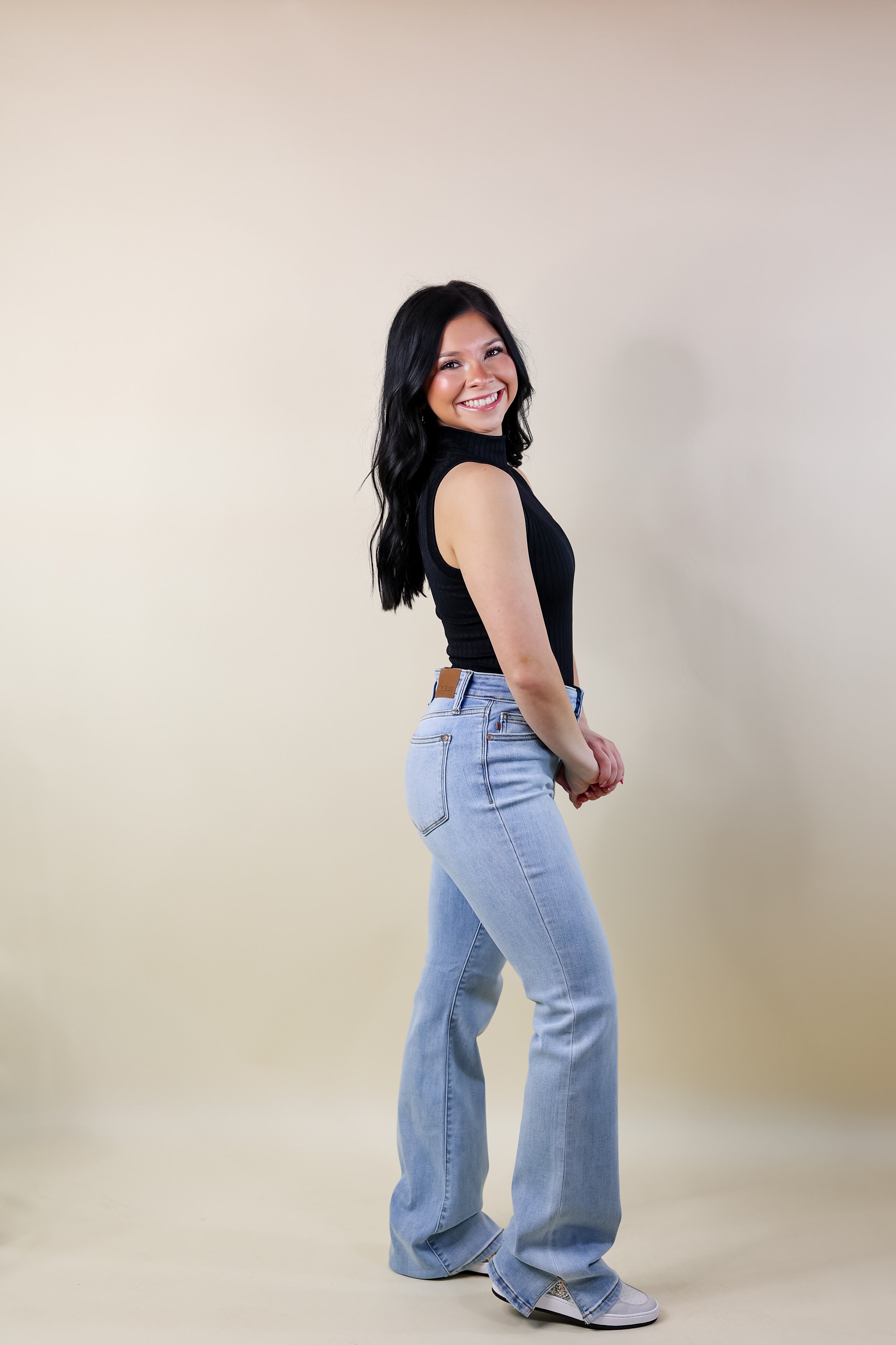Judy Blue | Turn It Up Slit Hem Bootcut Jeans in Light Wash - Giddy Up Glamour Boutique