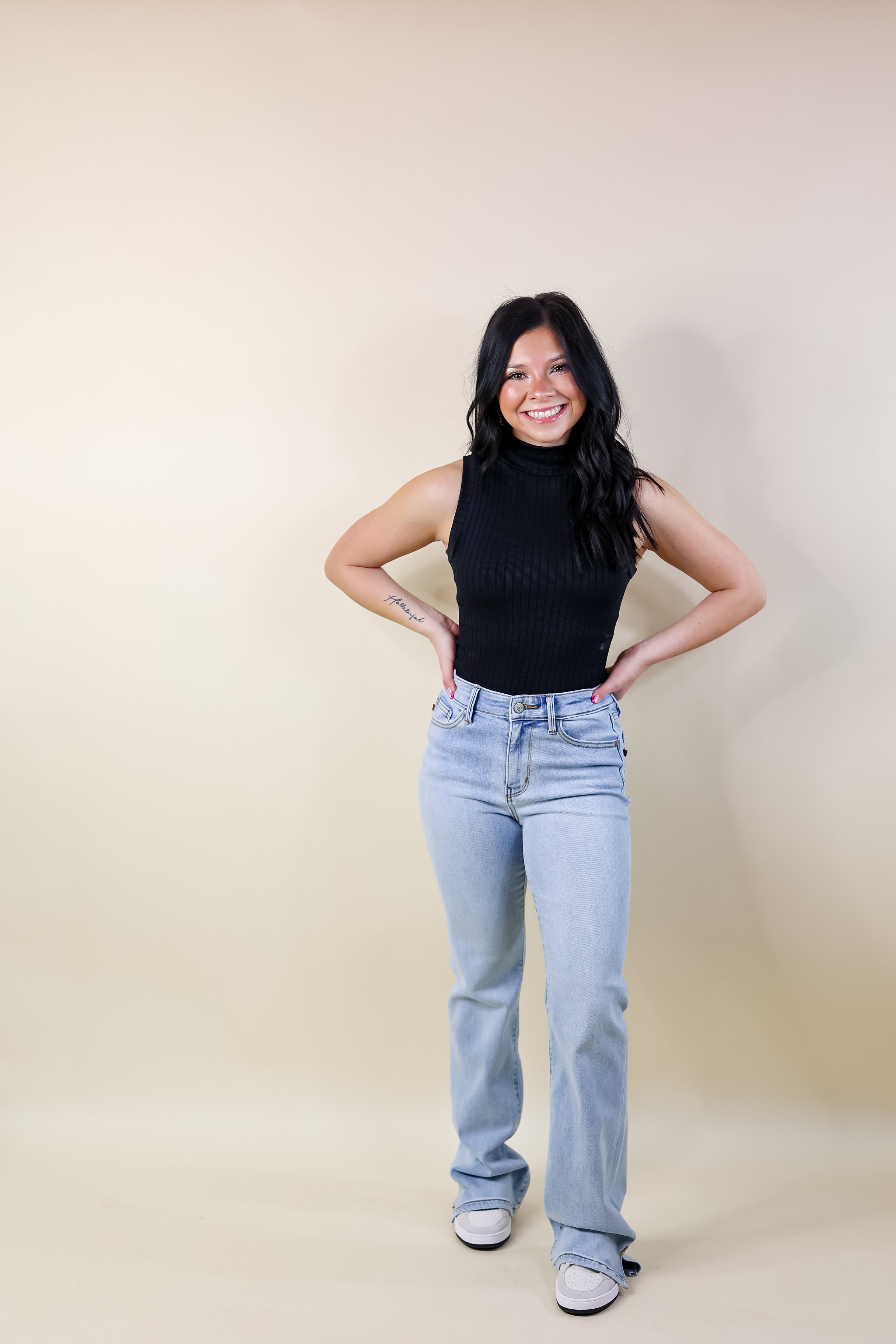 Judy Blue | Turn It Up Slit Hem Bootcut Jeans in Light Wash - Giddy Up Glamour Boutique