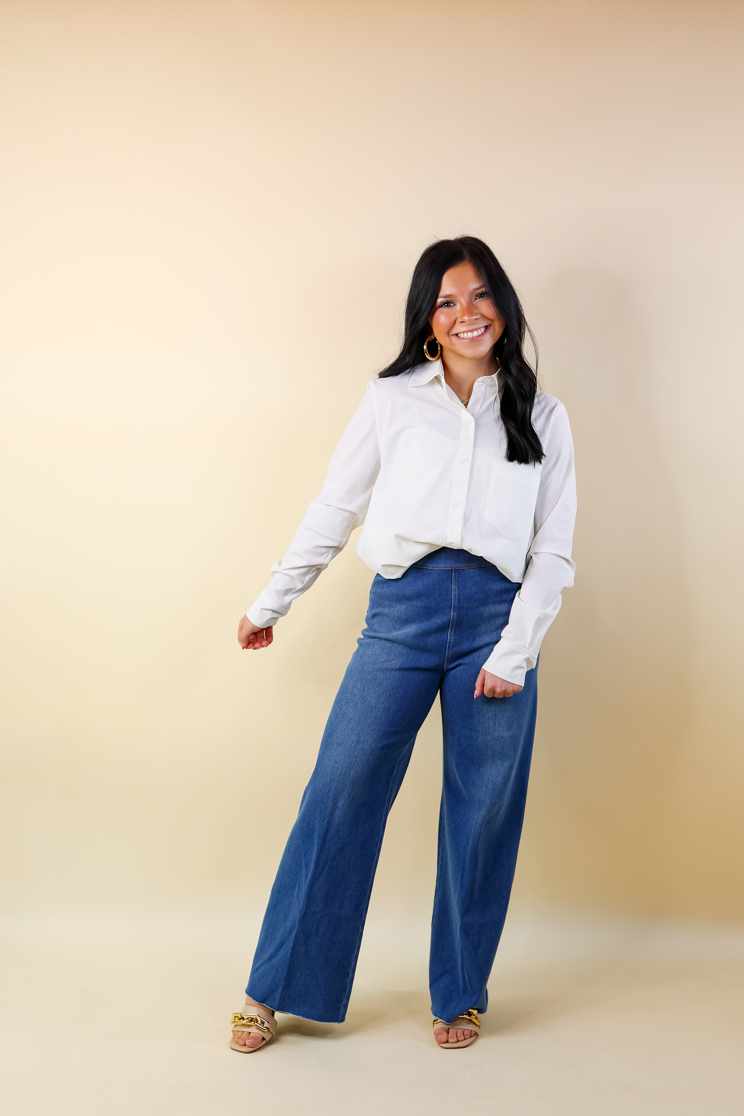 Lyssé | Erin Wide Leg Denim Trousers in Mid Wash - Giddy Up Glamour Boutique
