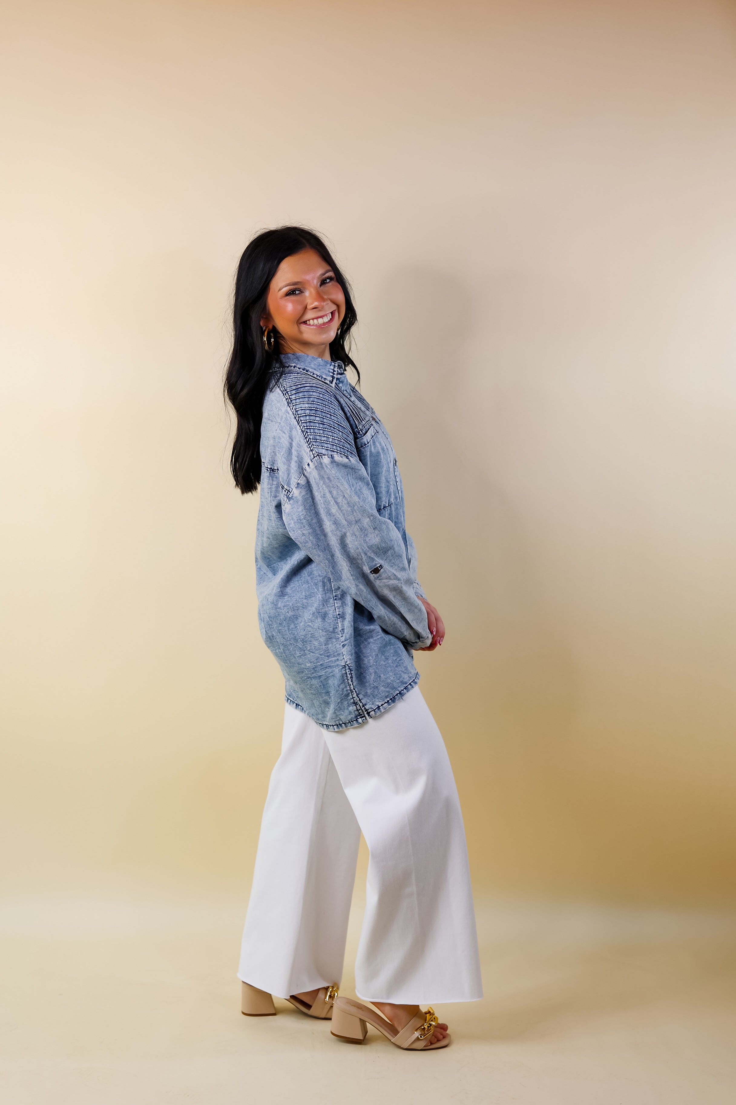 Lyssé | Erin Wide Leg Denim Trousers in White Wash - Giddy Up Glamour Boutique
