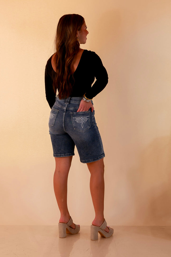 L&amp;B | Meet Me in Cheyenne Bermuda Denim Shorts in Medium Stone Wash