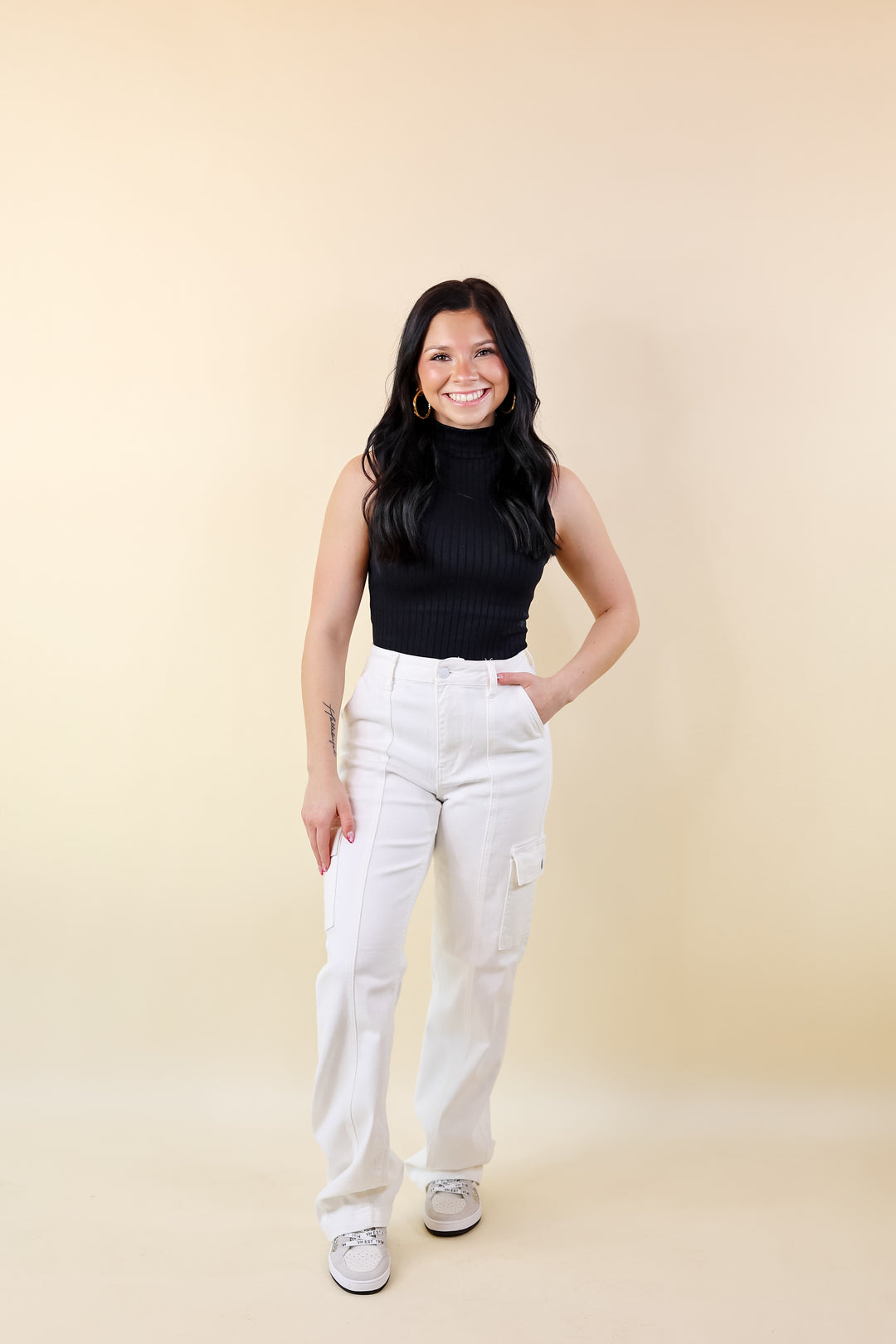 Judy Blue | Chic Efforts Cargo Straight Leg Jeans in White - Giddy Up Glamour Boutique