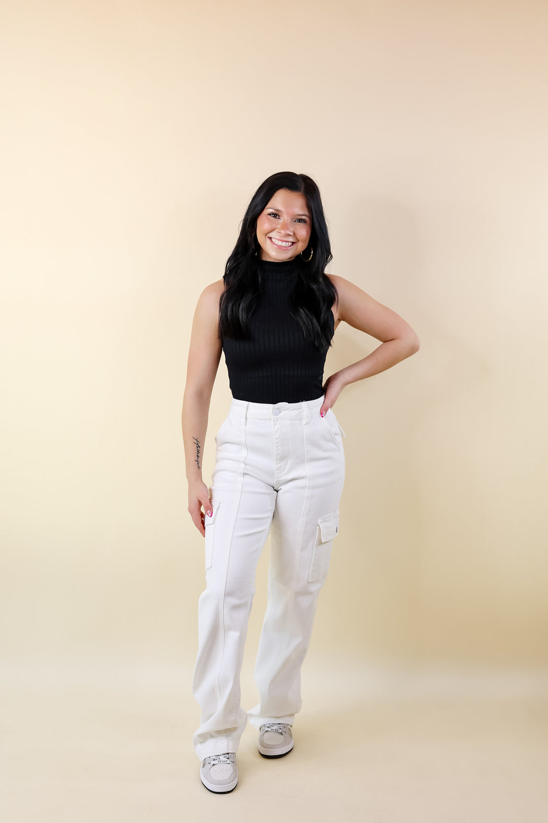 Judy Blue | Chic Efforts Cargo Straight Leg Jeans in White - Giddy Up Glamour Boutique