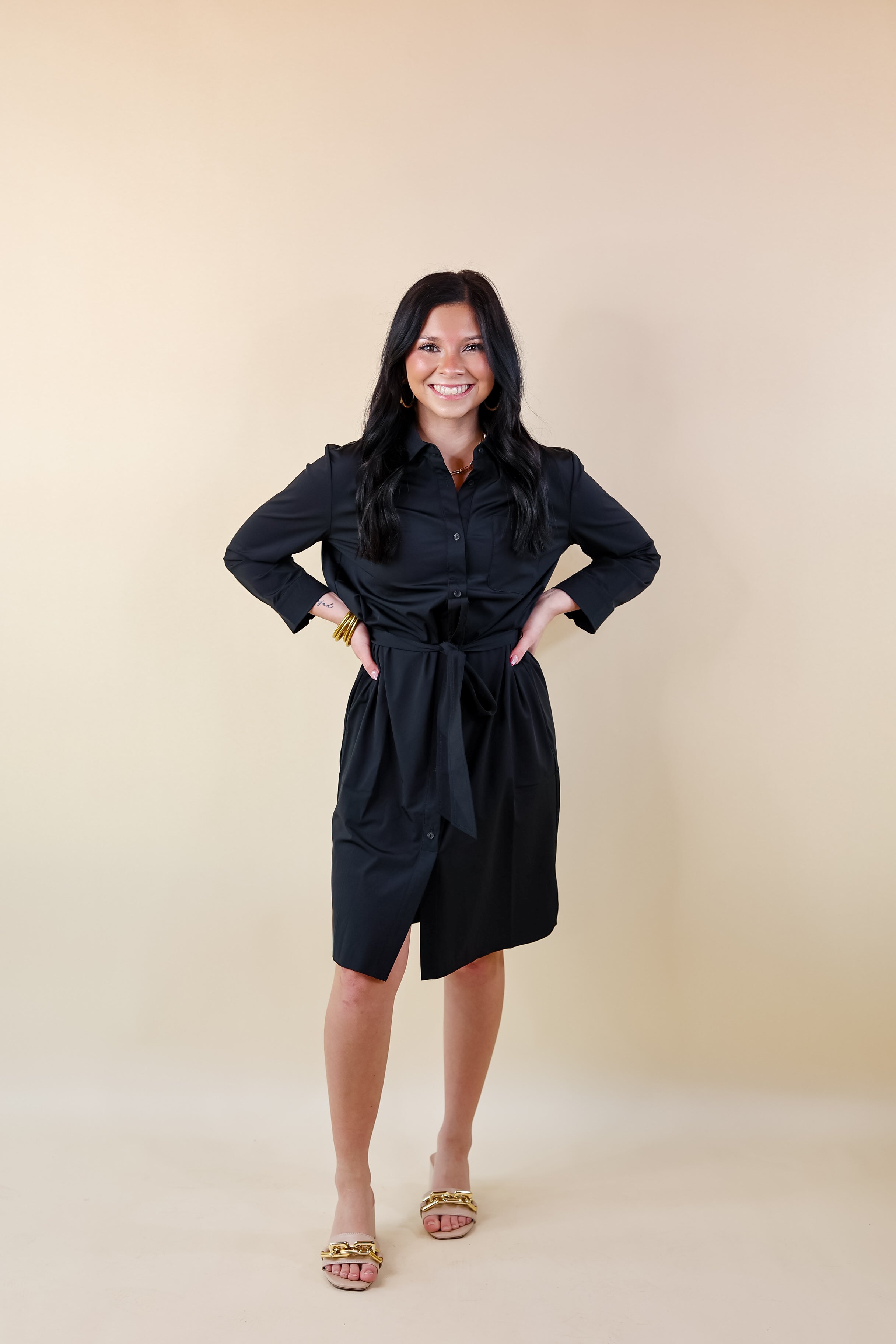 Lyssé | Schiffer Button Down Dress Dress in Black - Giddy Up Glamour Boutique