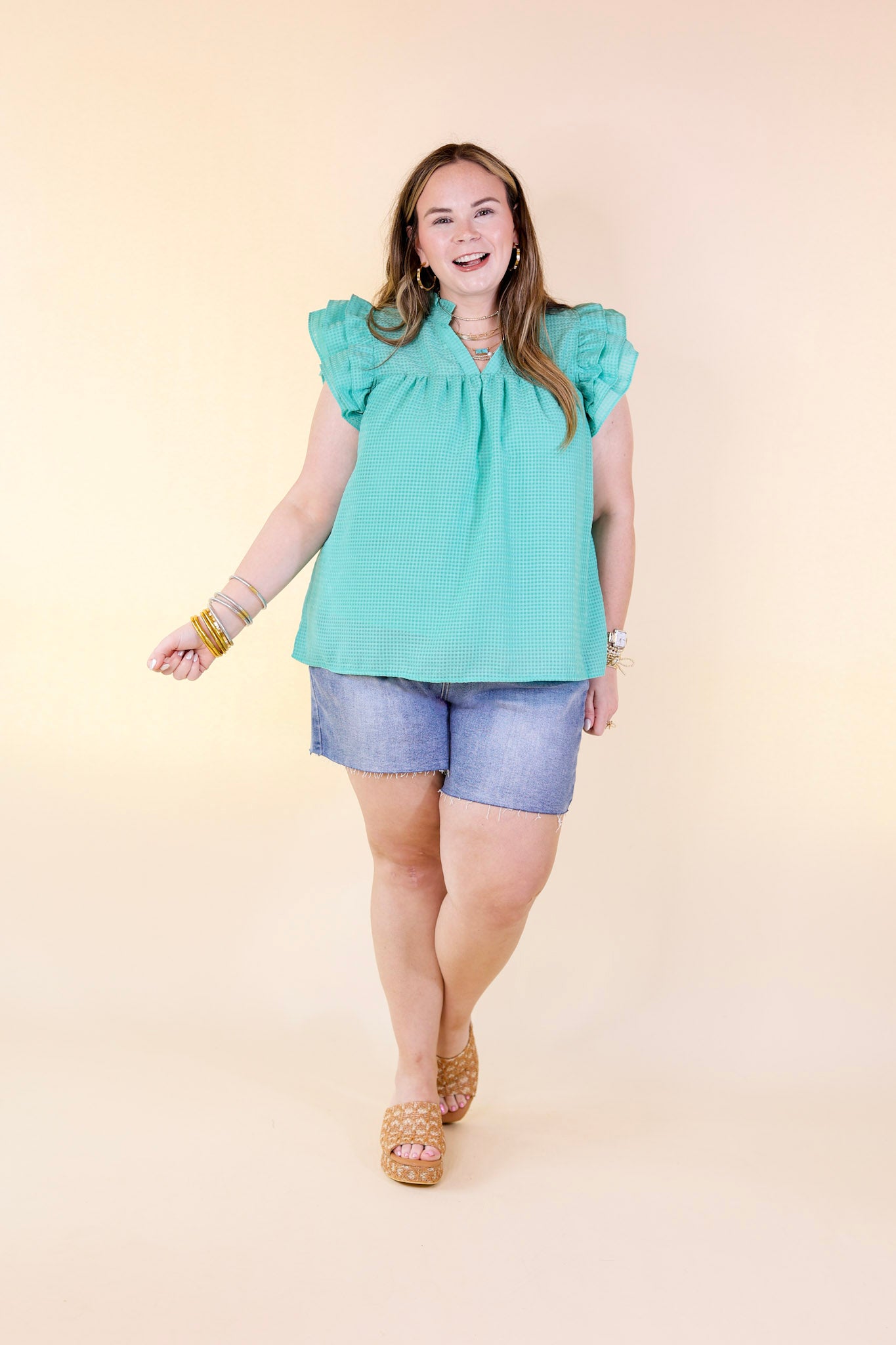 Perfectly Fabulous Ruffle Cap Sleeve Top in Mint Green