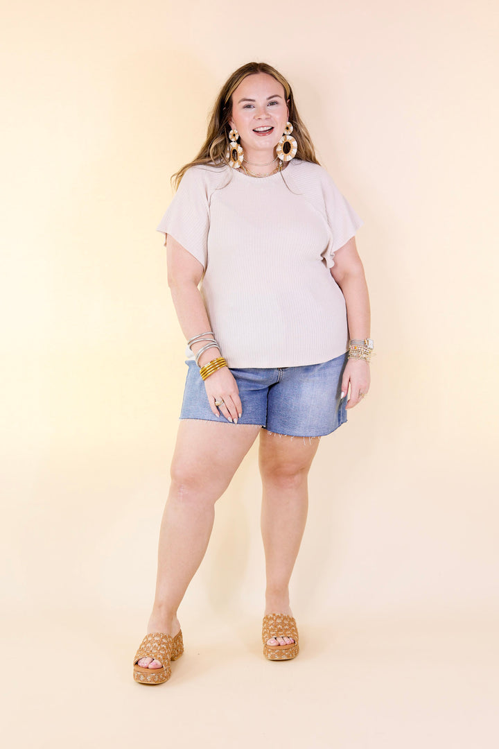 Last Chance Size 1XL | Clever and Kind Ribbed Short Sleeve Top in Cream