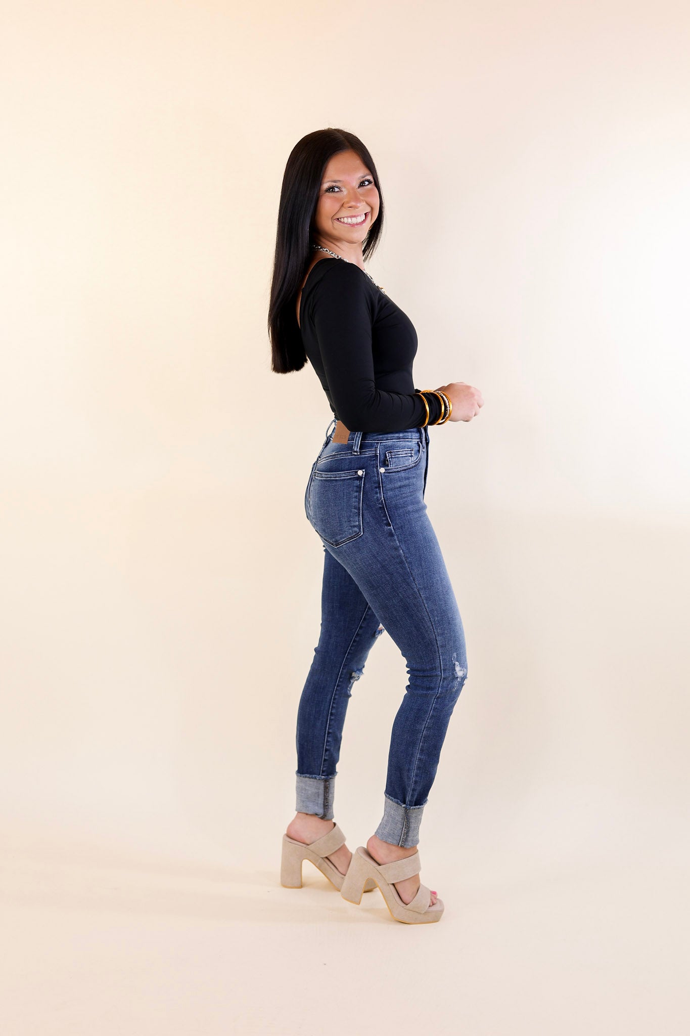 Judy Blue | Daily Chic High Waisted Skinny Jean with Destroyed Knee in Dark Wash