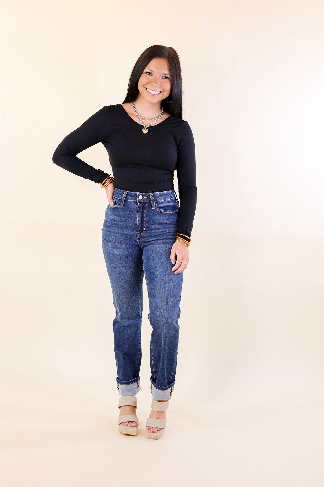 Judy Blue | Weekend Ready High Waisted Cool Denim Boyfriend Jean in Dark Wash