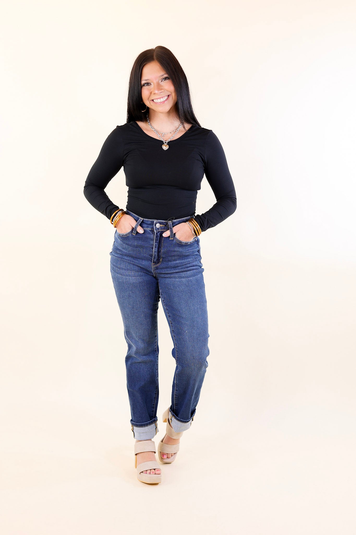 Judy Blue | Weekend Ready High Waisted Cool Denim Boyfriend Jean in Dark Wash