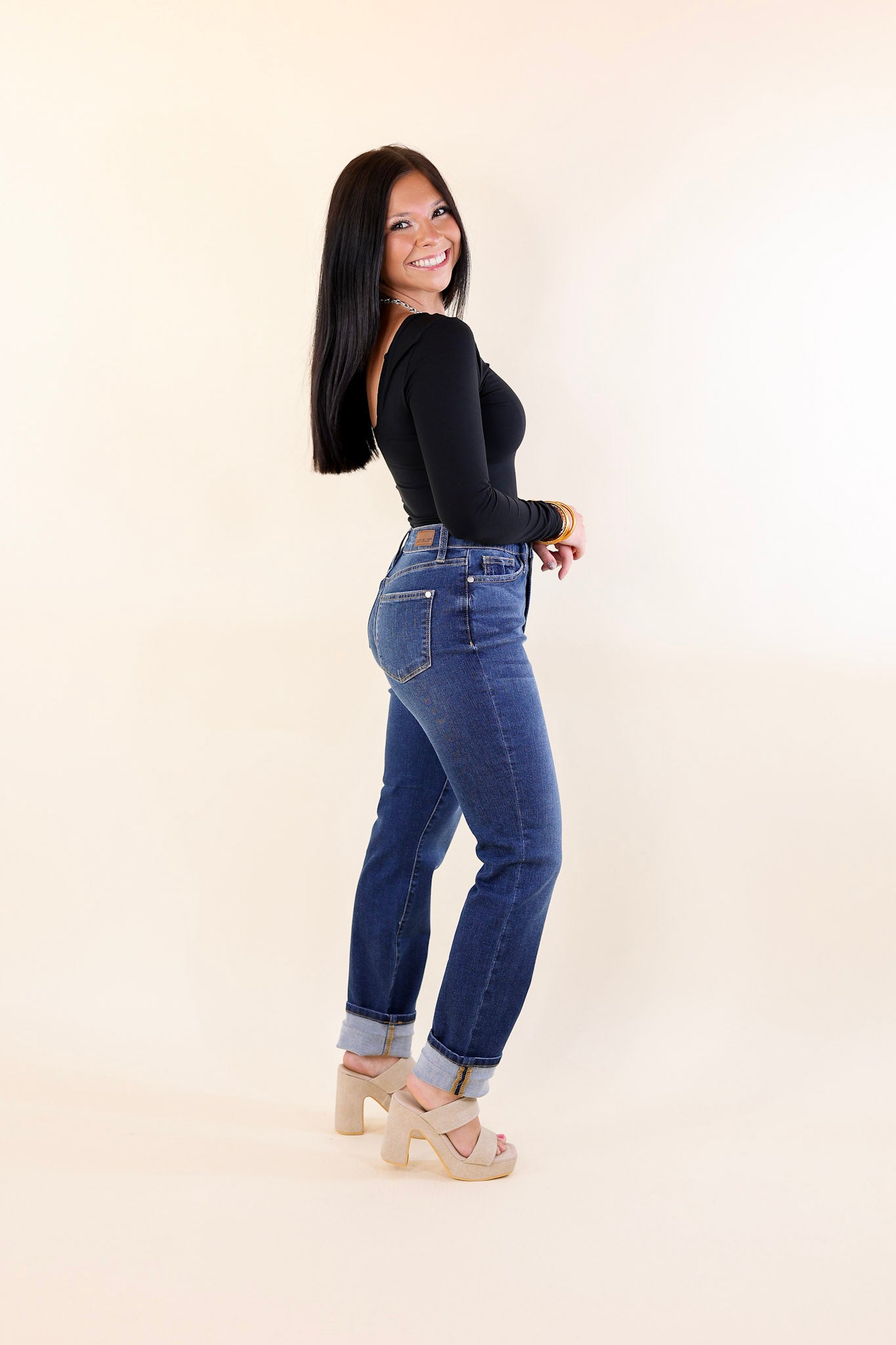 Judy Blue | Weekend Ready High Waisted Cool Denim Boyfriend Jean in Dark Wash