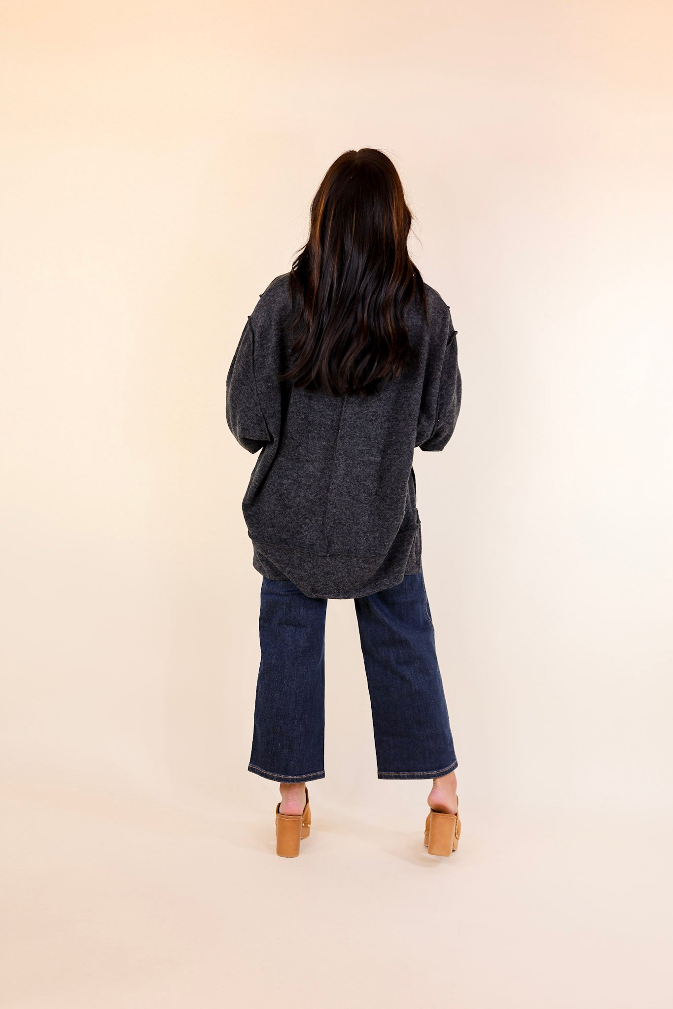 Softly Stated Brushed Melange Hacci Oversized Sweater in Black