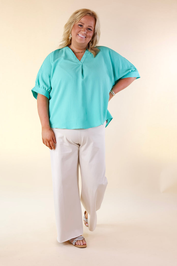 Chic and Charming V Neck Top with 3/4 Sleeves in Emerald Green - Giddy Up Glamour Boutique