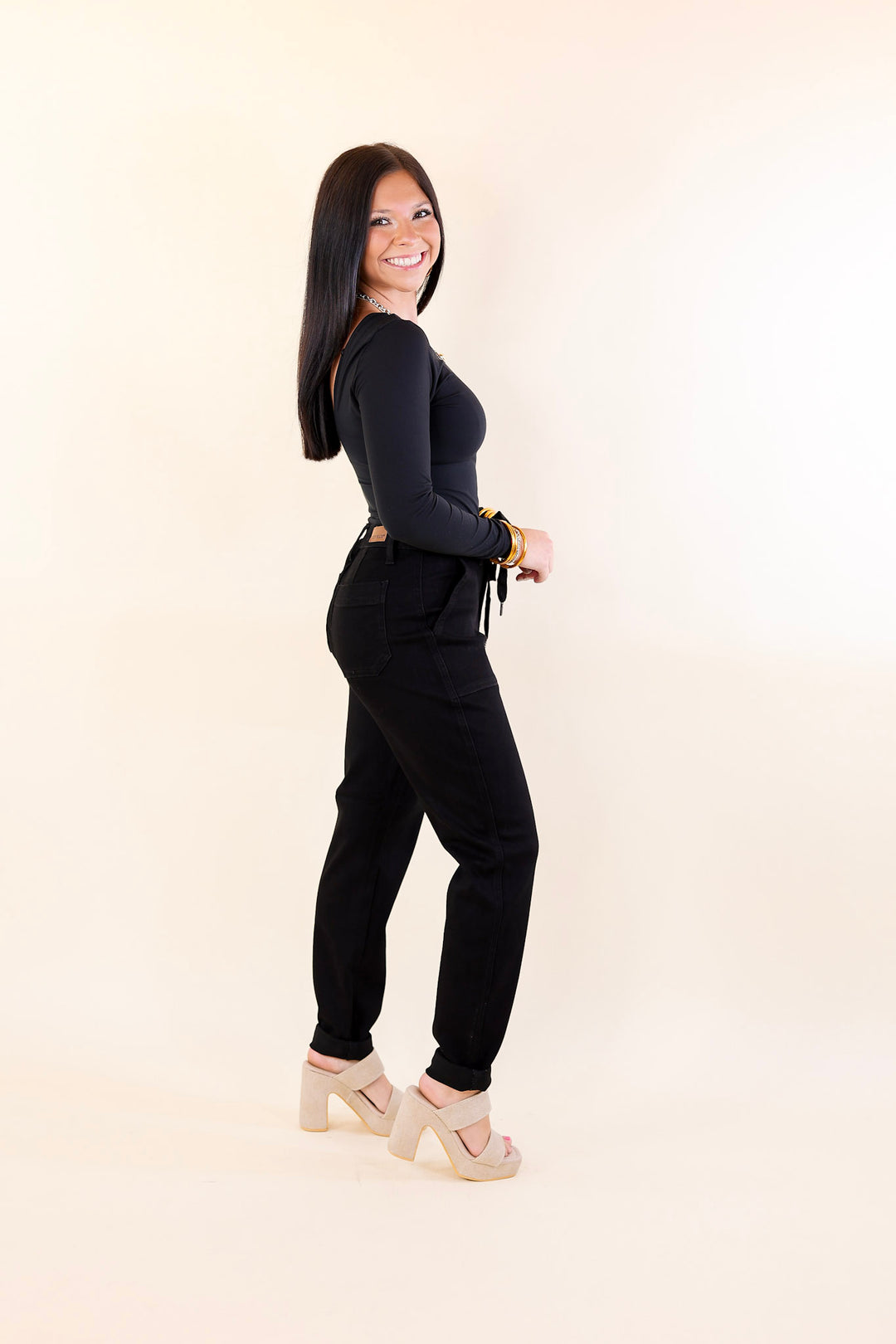 Last Chance Size 0, 1, 20W & 22W | Judy Blue | Keep It A Secret Relaxed Pull on Denim Jean Joggers in Jet Black