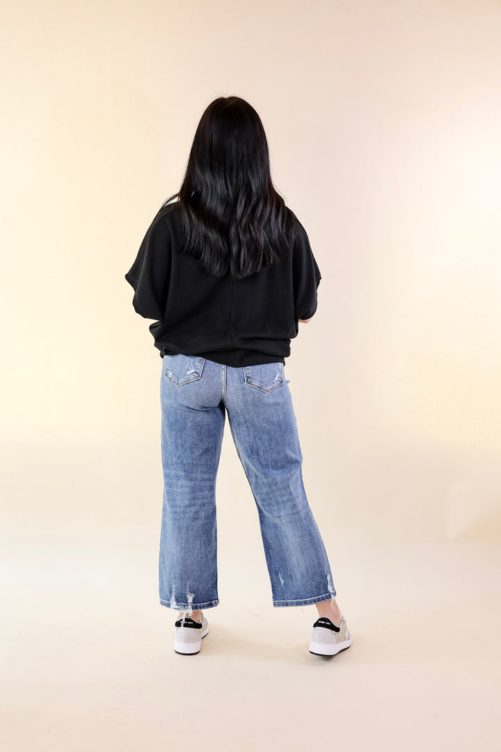 Everyday Essential Short Sleeve Waffle Knit Top in Black - Giddy Up Glamour Boutique