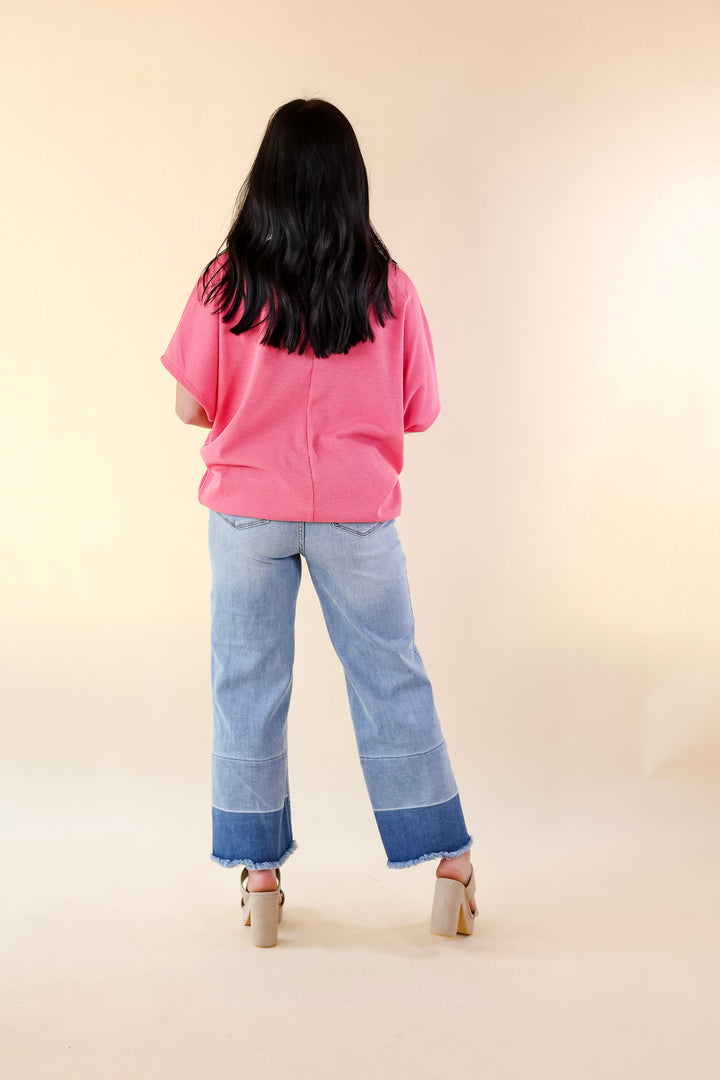 Everyday Essential Short Sleeve Waffle Knit Top in Hot Pink - Giddy Up Glamour Boutique