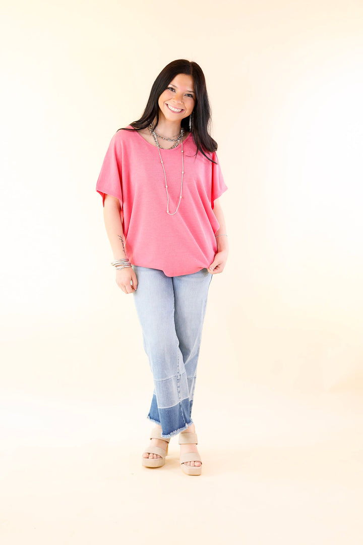 Everyday Essential Short Sleeve Waffle Knit Top in Hot Pink - Giddy Up Glamour Boutique
