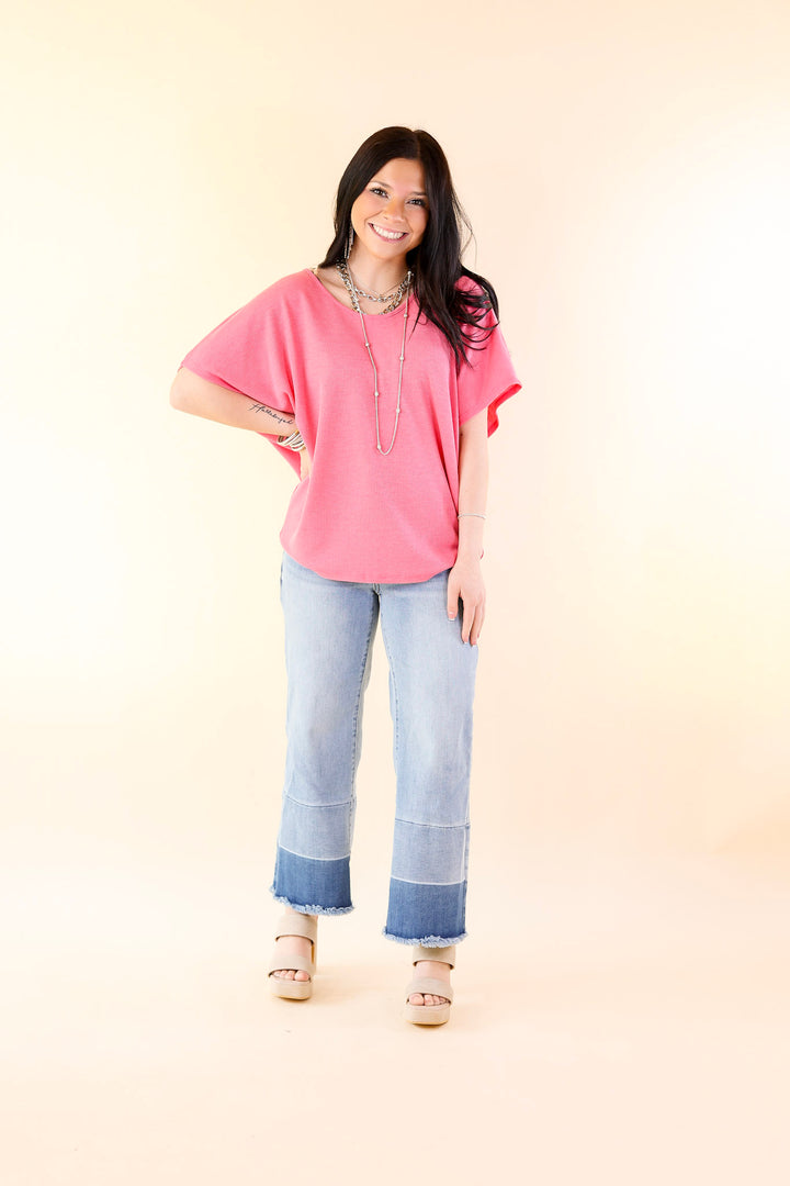 Everyday Essential Short Sleeve Waffle Knit Top in Hot Pink - Giddy Up Glamour Boutique
