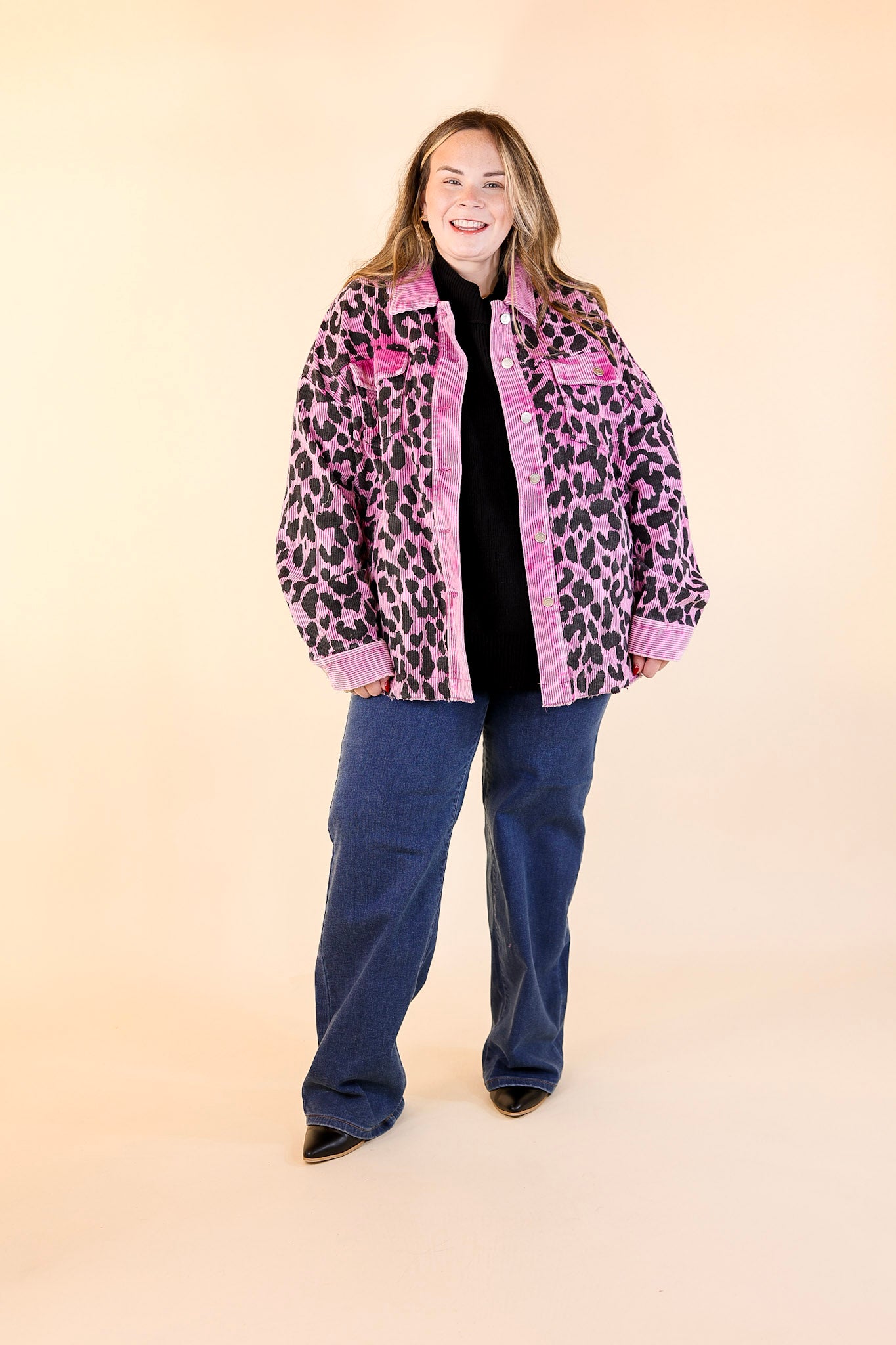 Quick To Cuddle Leopard Print Corduroy Jacket in Purple