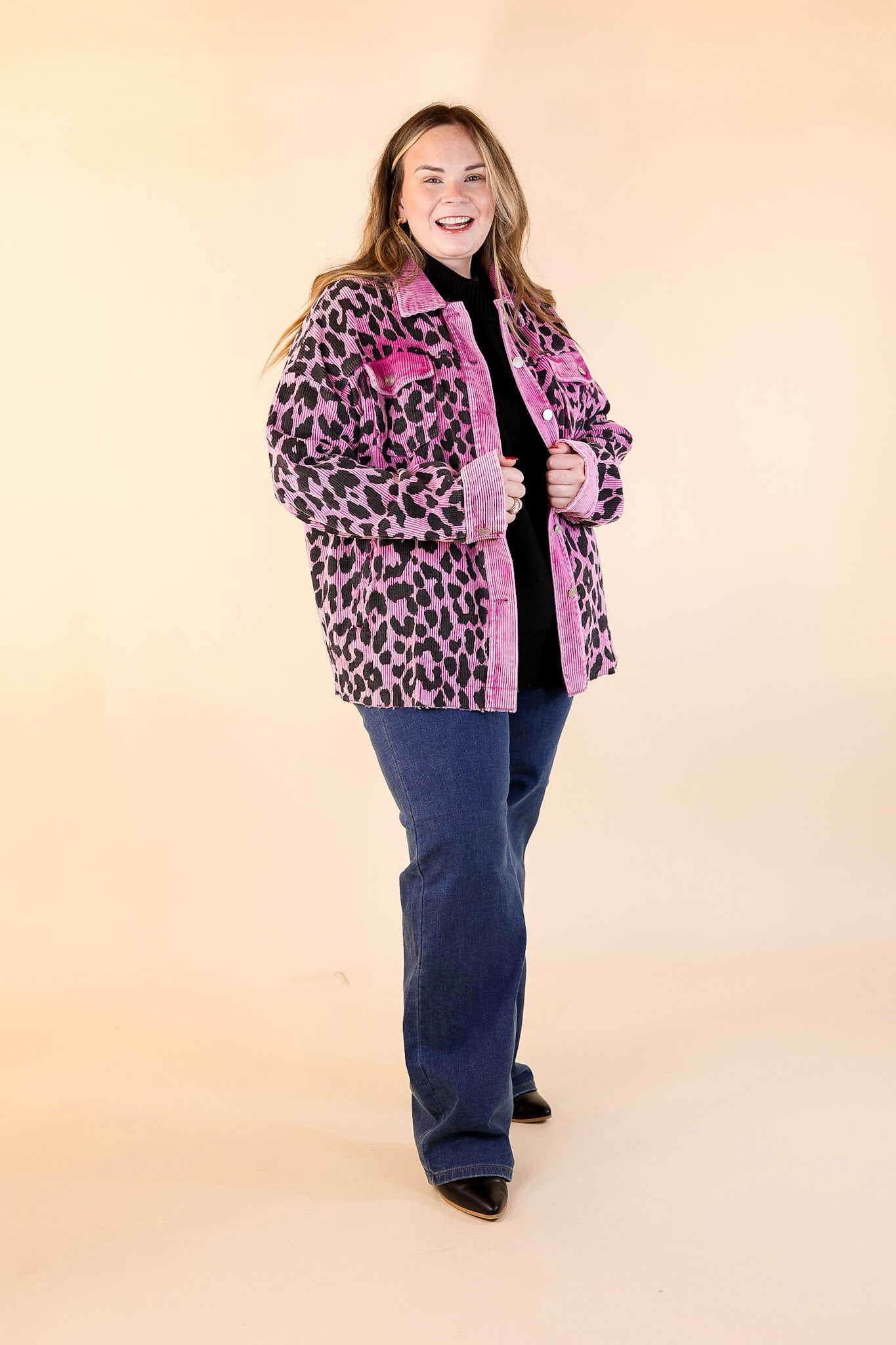 Quick To Cuddle Leopard Print Corduroy Jacket in Purple