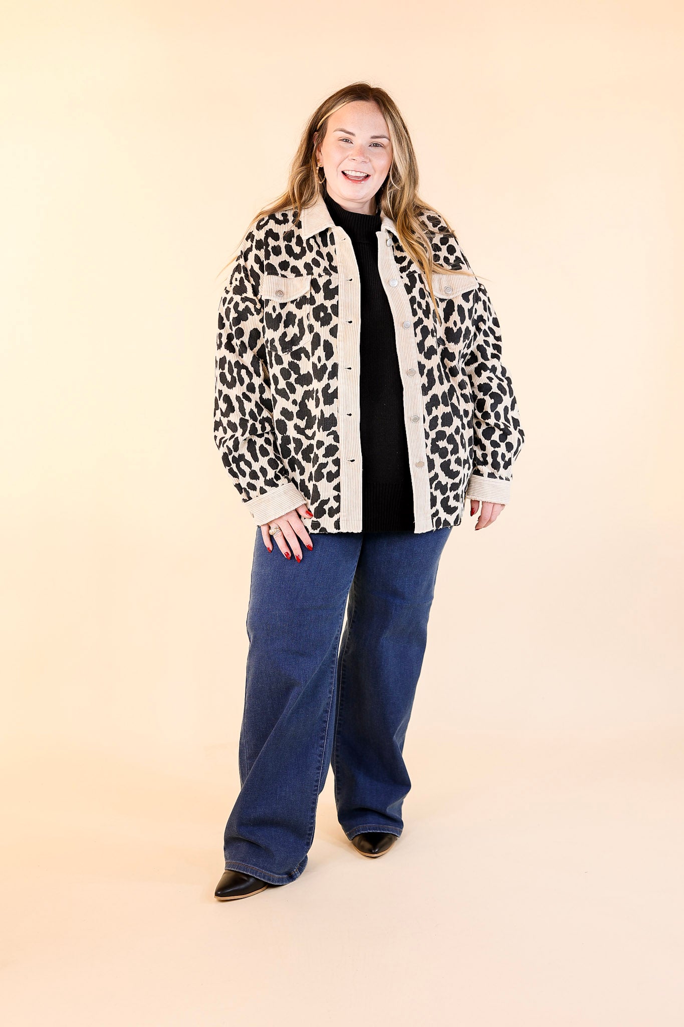 Quick To Cuddle Leopard Print Corduroy Jacket in Beige